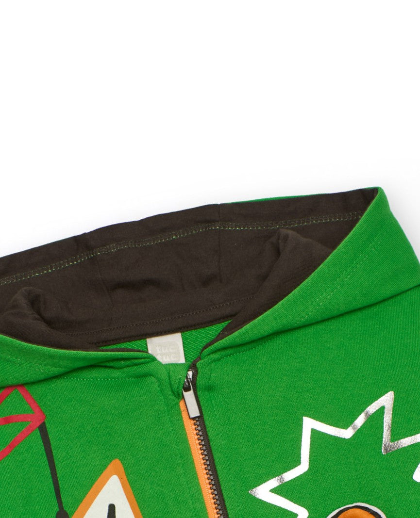 Sudadera con capucha para niño en verde con estampado de