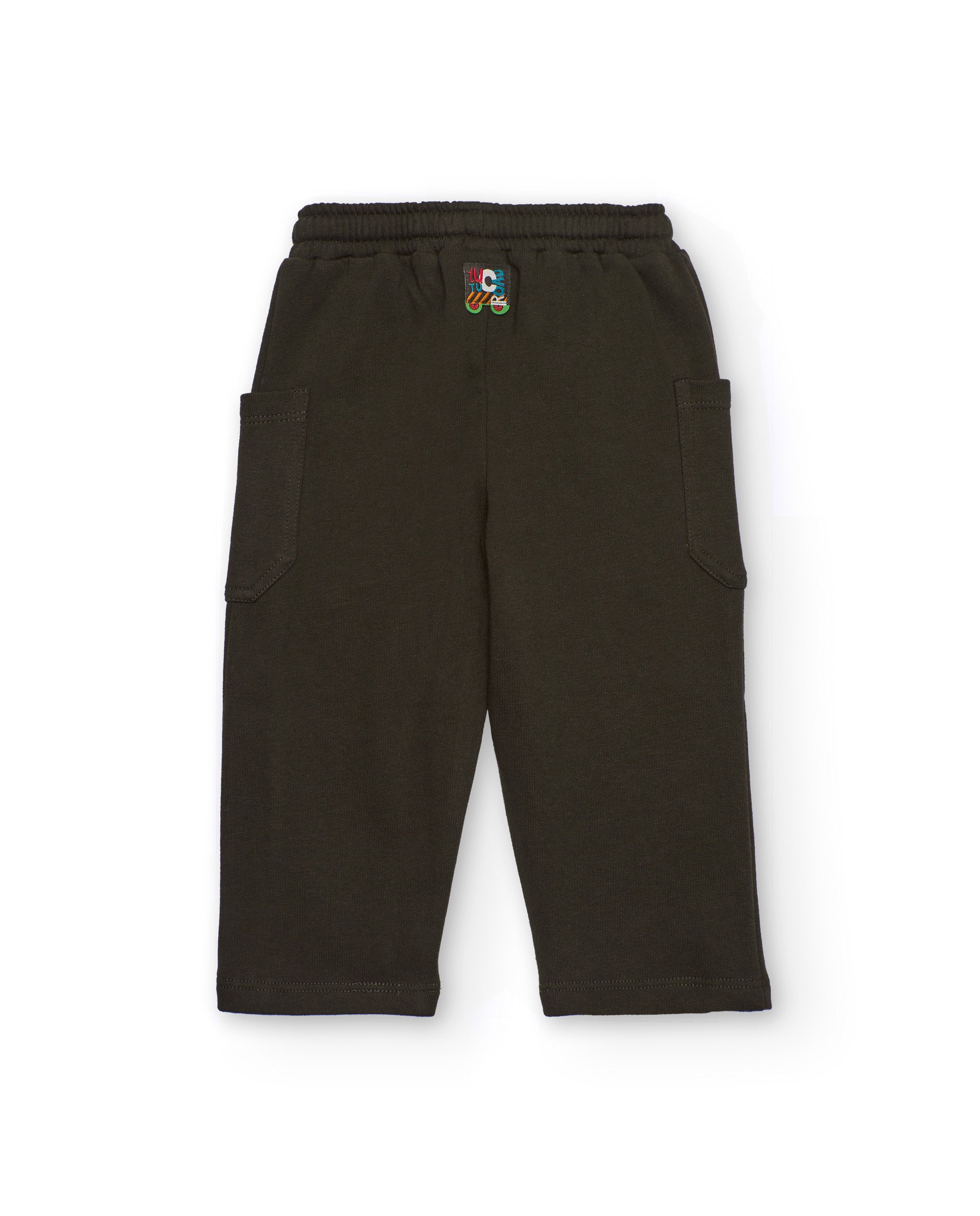 Pantalón de felpa para niño en marrón con bolsillos cargo