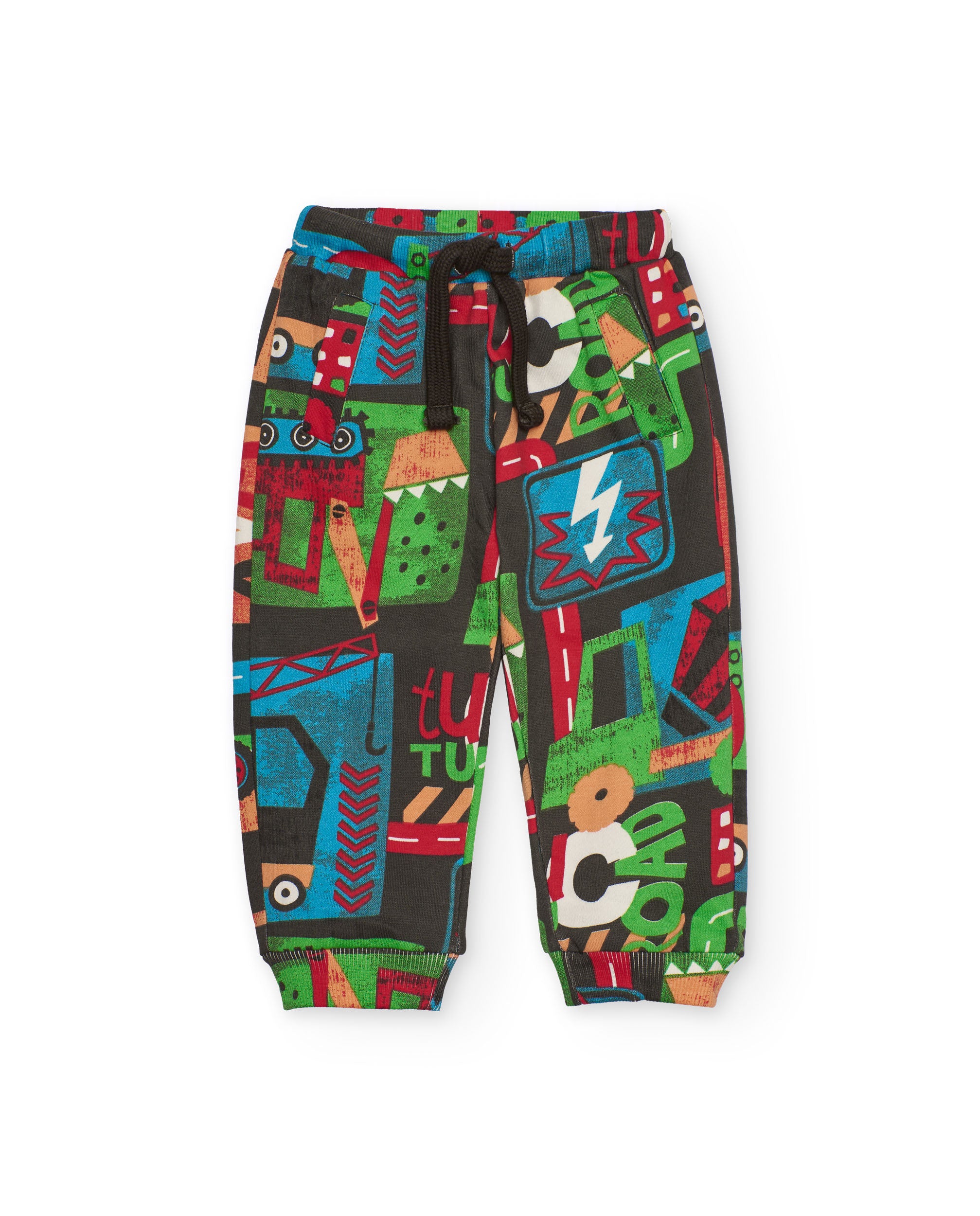 Pantalón para niño en marrón con estampado integral de vehículos