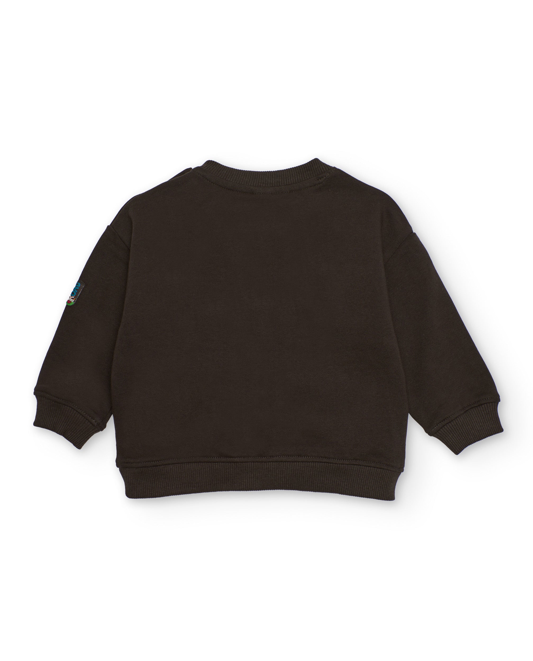 Sudadera para niño en marrón con camión y texto multicolor