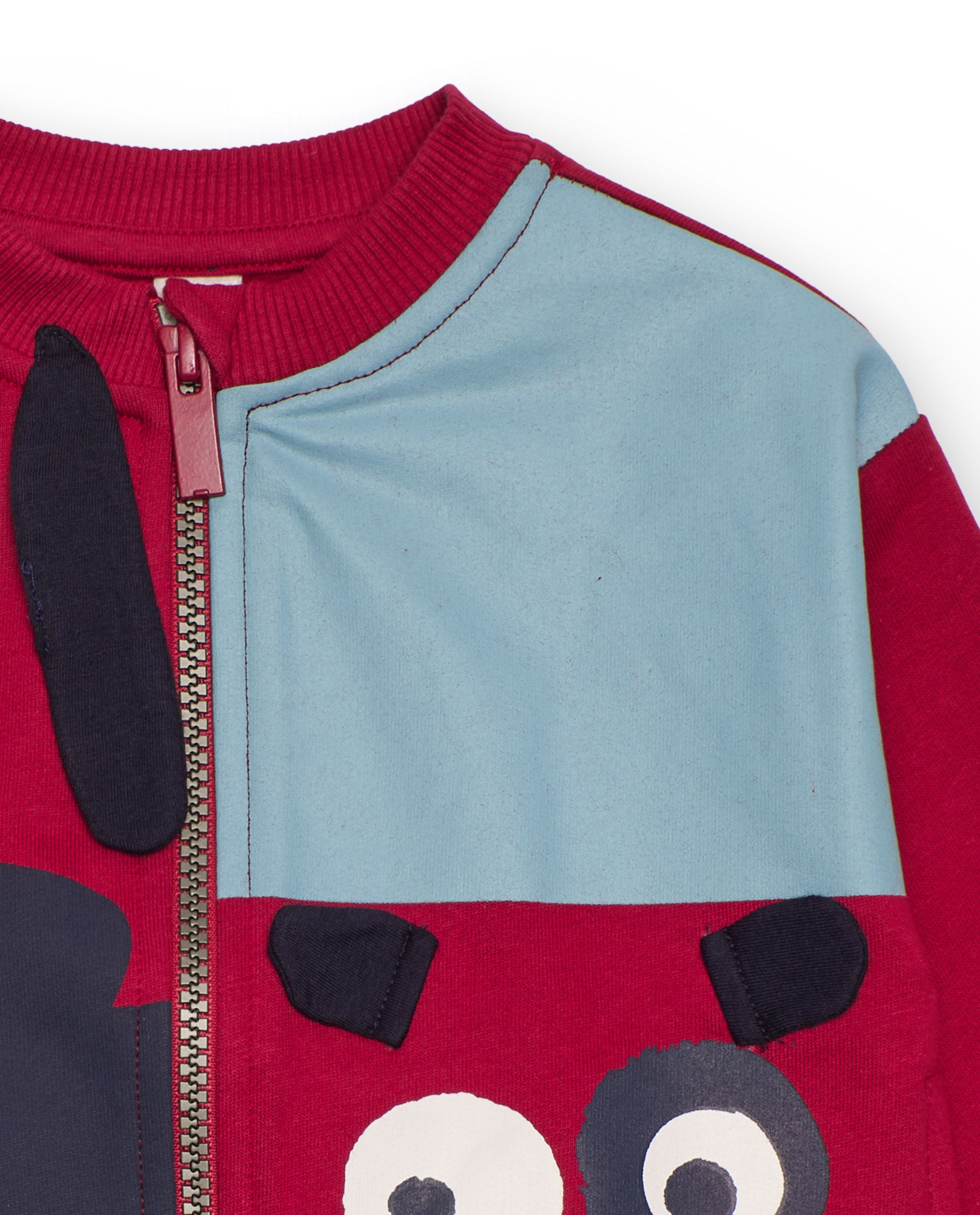 Sudadera con cremallera para niño en rojo con diseño de animales