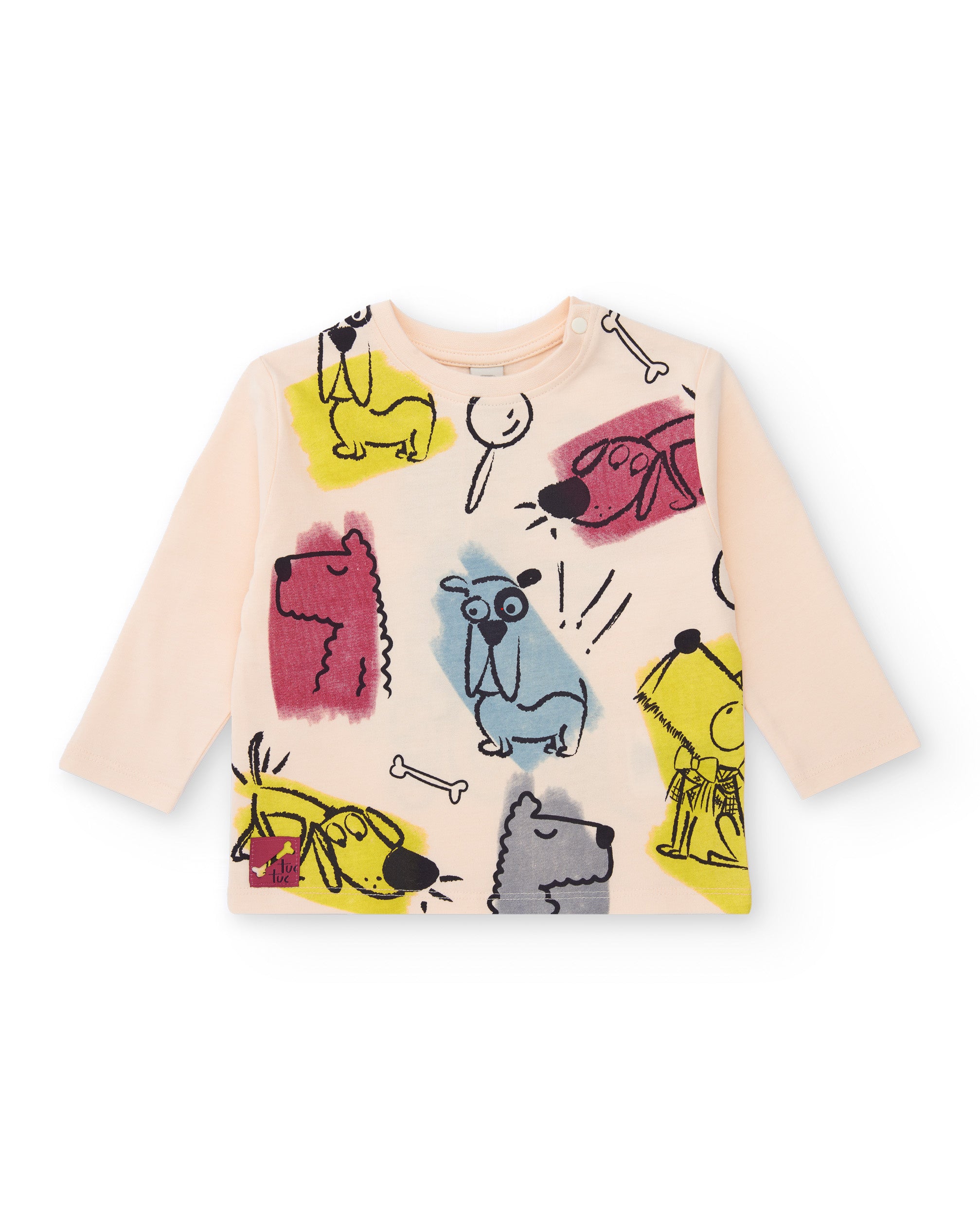 Camiseta de niño manga larga color beige con estampado de perros