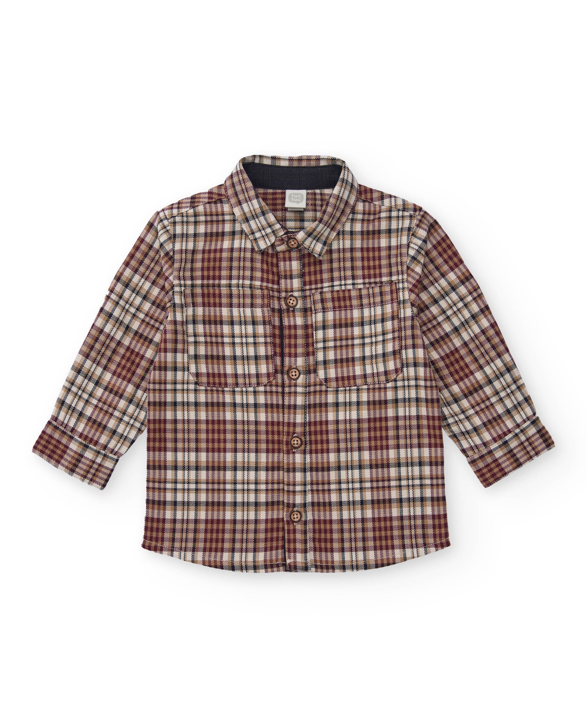 Camisa de manga larga para niño en burdeos con estampado de