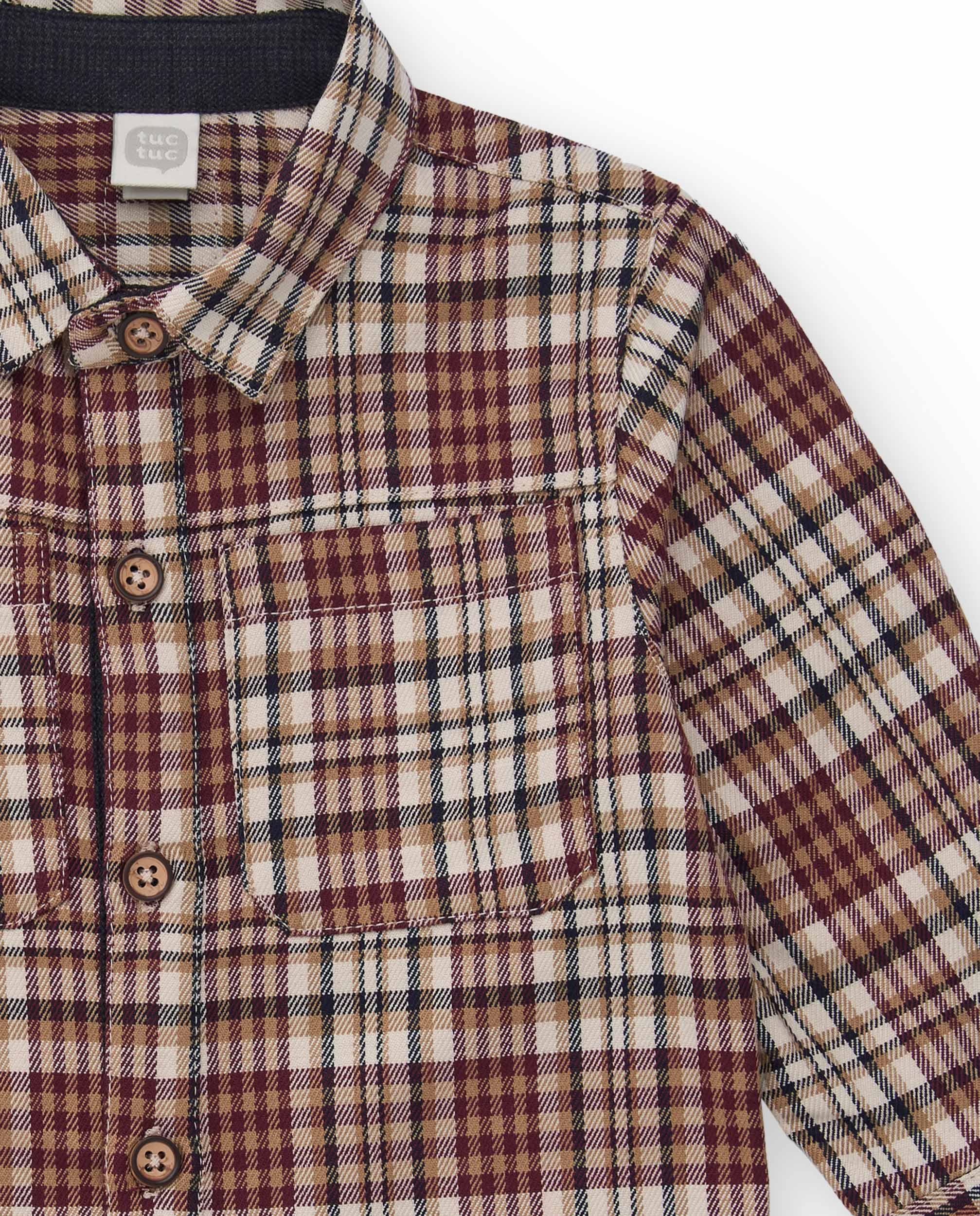 Camisa de manga larga para niño en burdeos con estampado de