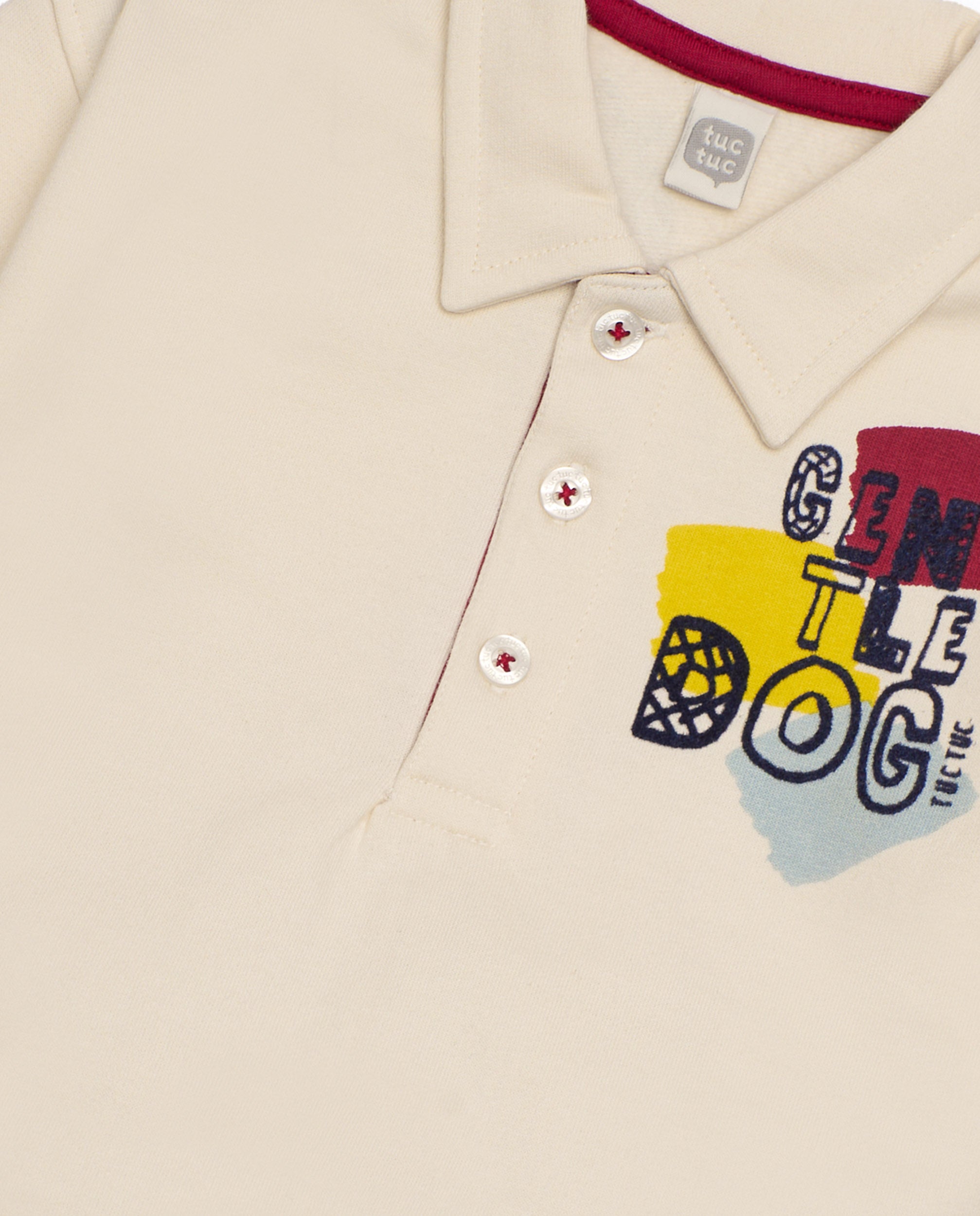 Conjunto para niño en crudo y burdeos con estampado de perro