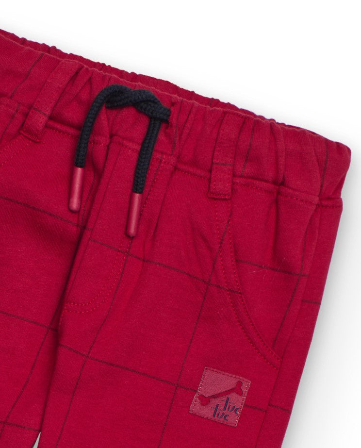 Pantalón para niño en rojo con estampado de cuadros