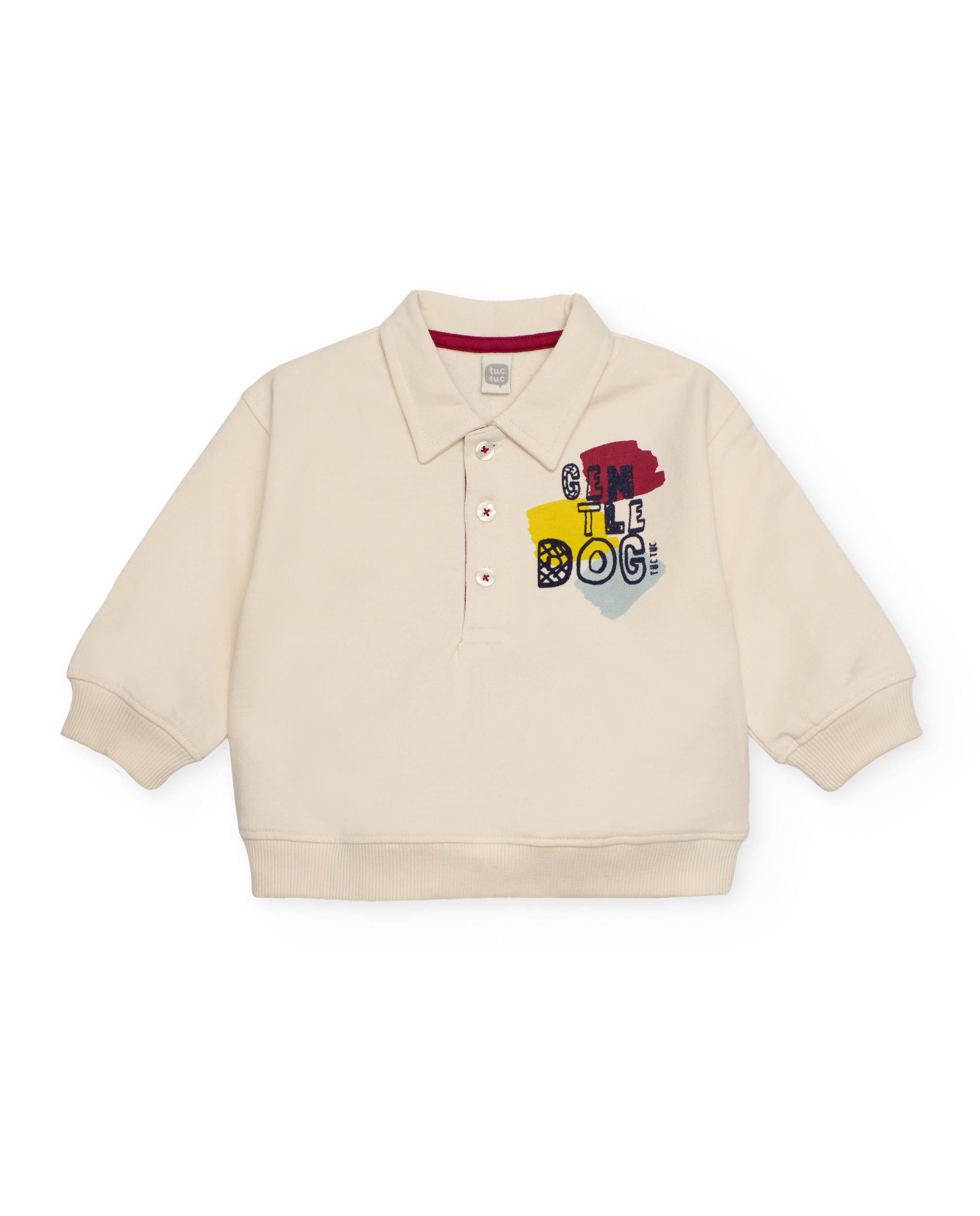 Sudadera tipo polo para niño en color crudo con detalles