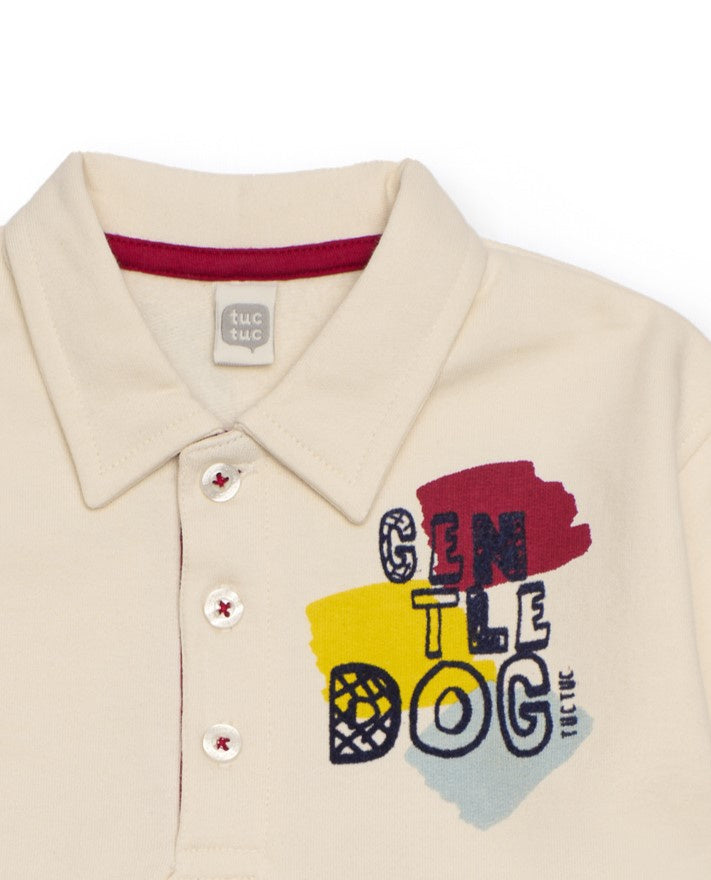 Sudadera tipo polo para niño en color crudo con detalles
