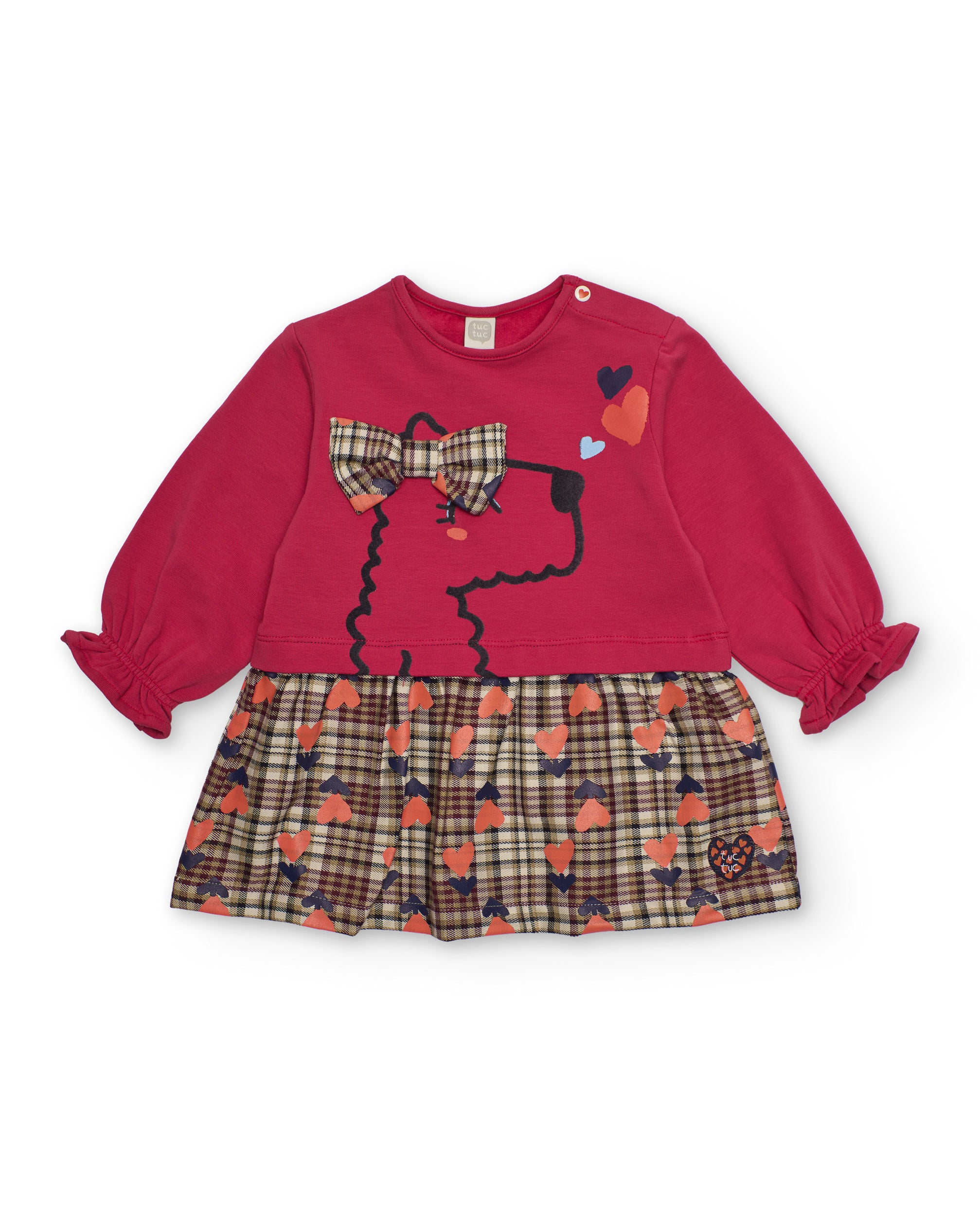 Vestido para niña en rojo con falda de cuadros y lazo