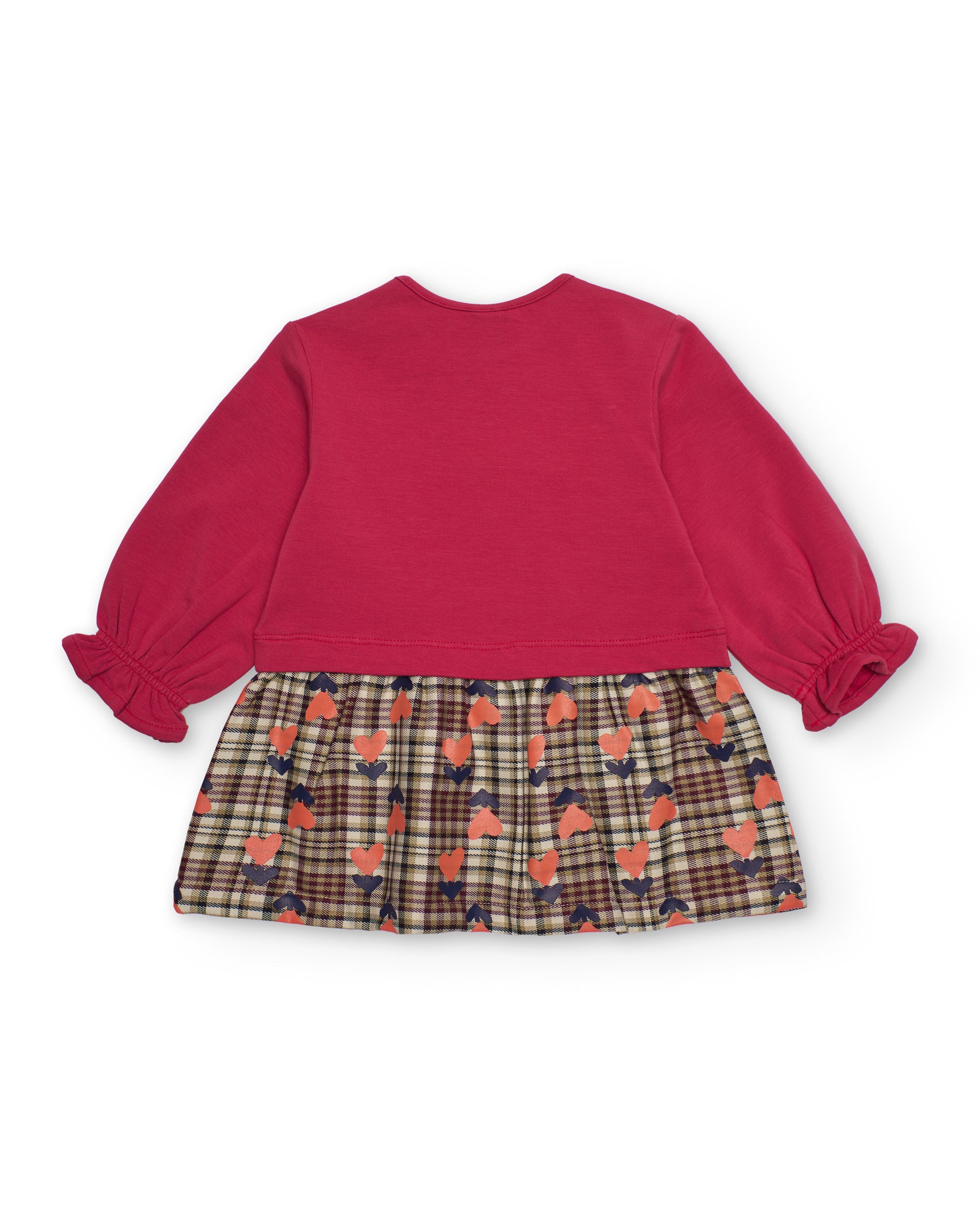 Vestido para niña en rojo con falda de cuadros y lazo