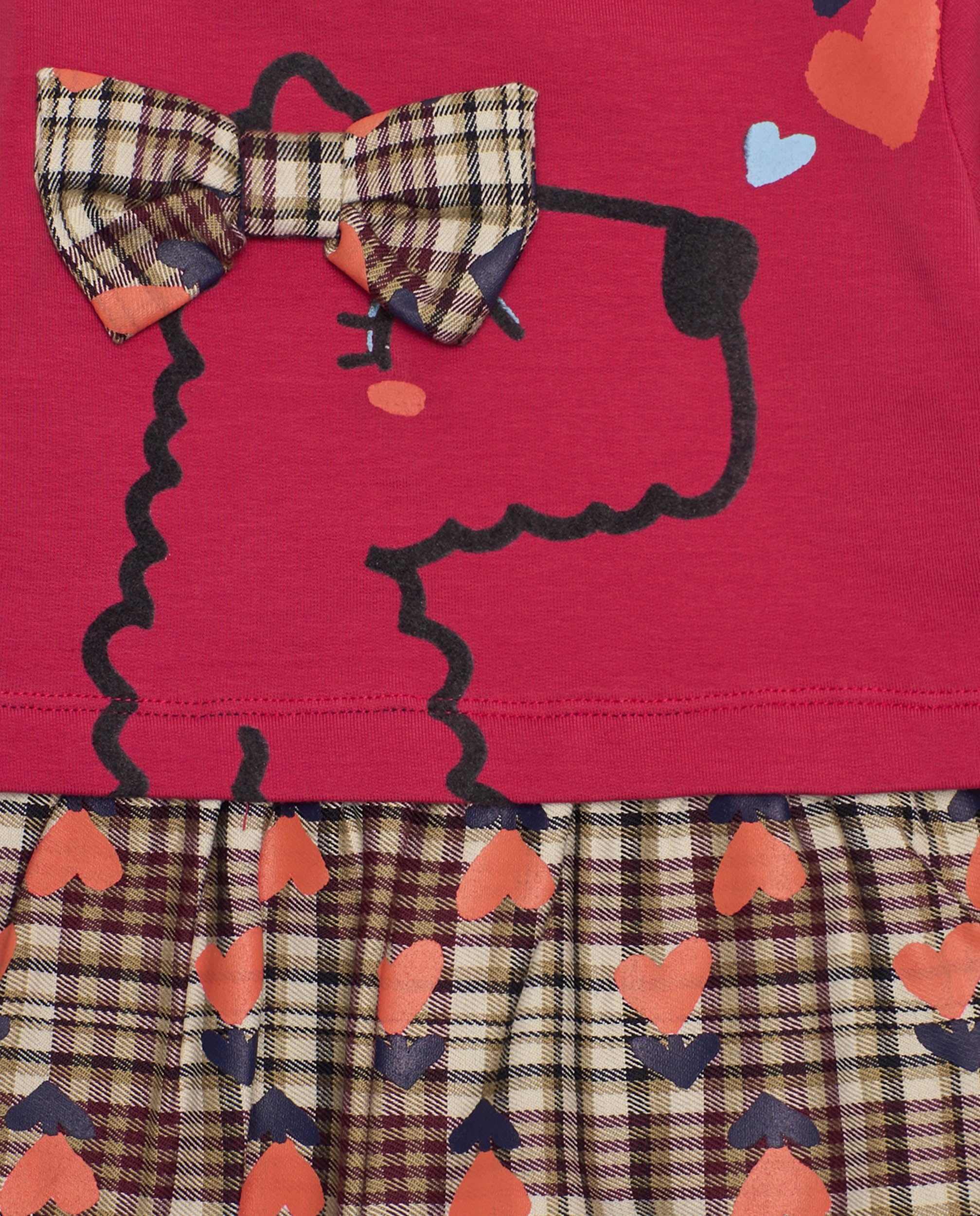 Vestido para niña en rojo con falda de cuadros y lazo