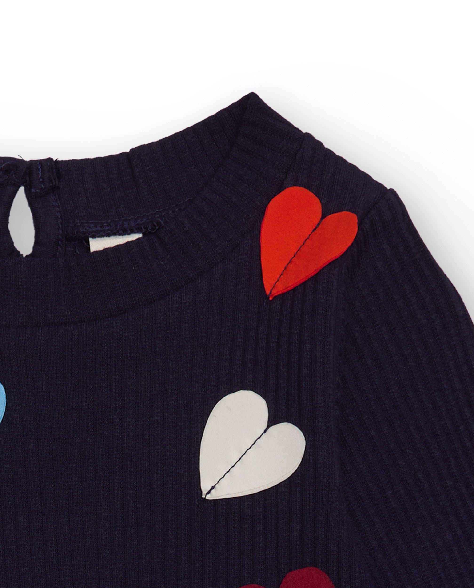 Vestido para niña en azul marino con apliques de corazones