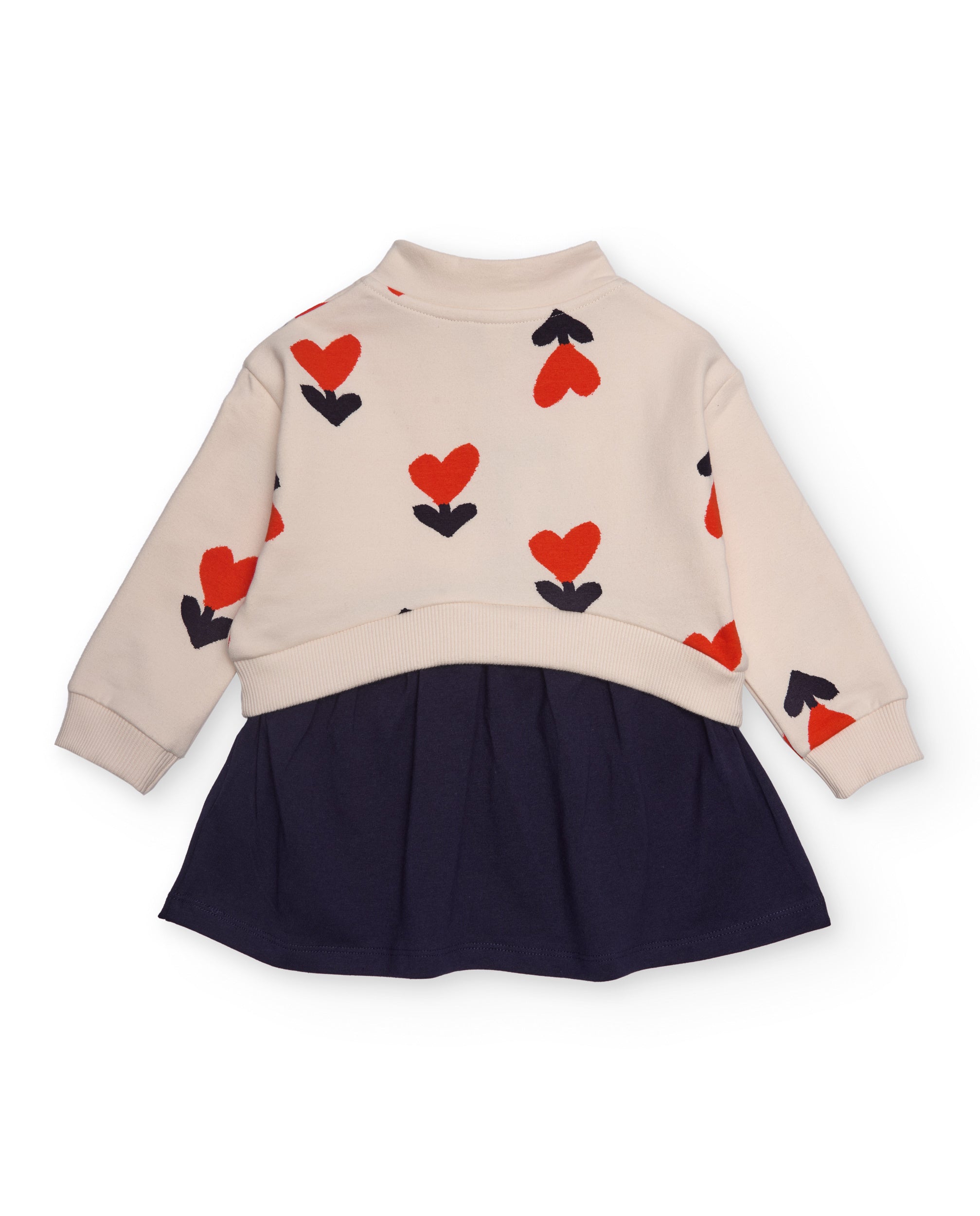 Vestido para niña en crudo y azul marino con corazones y