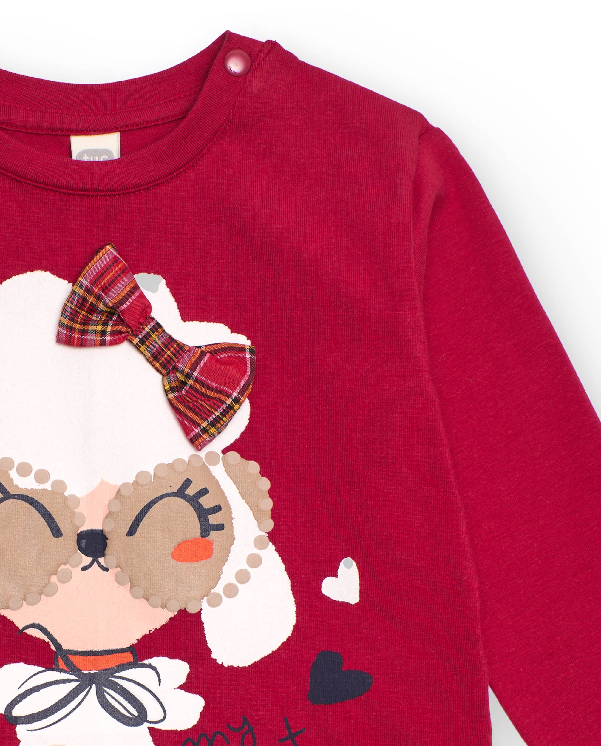 Camiseta para niña en rojo con estampado perrito lazo