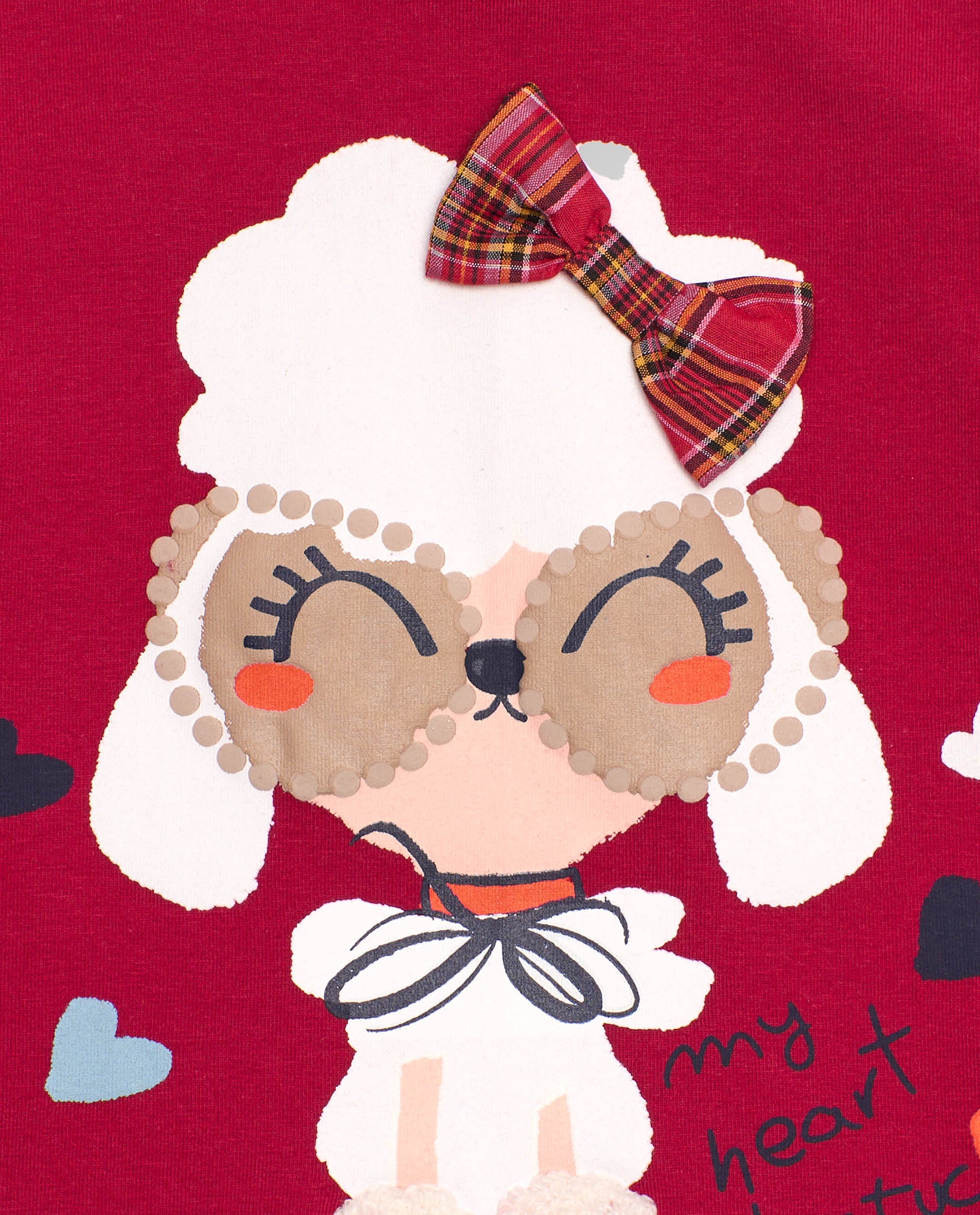 Camiseta para niña en rojo con estampado perrito lazo
