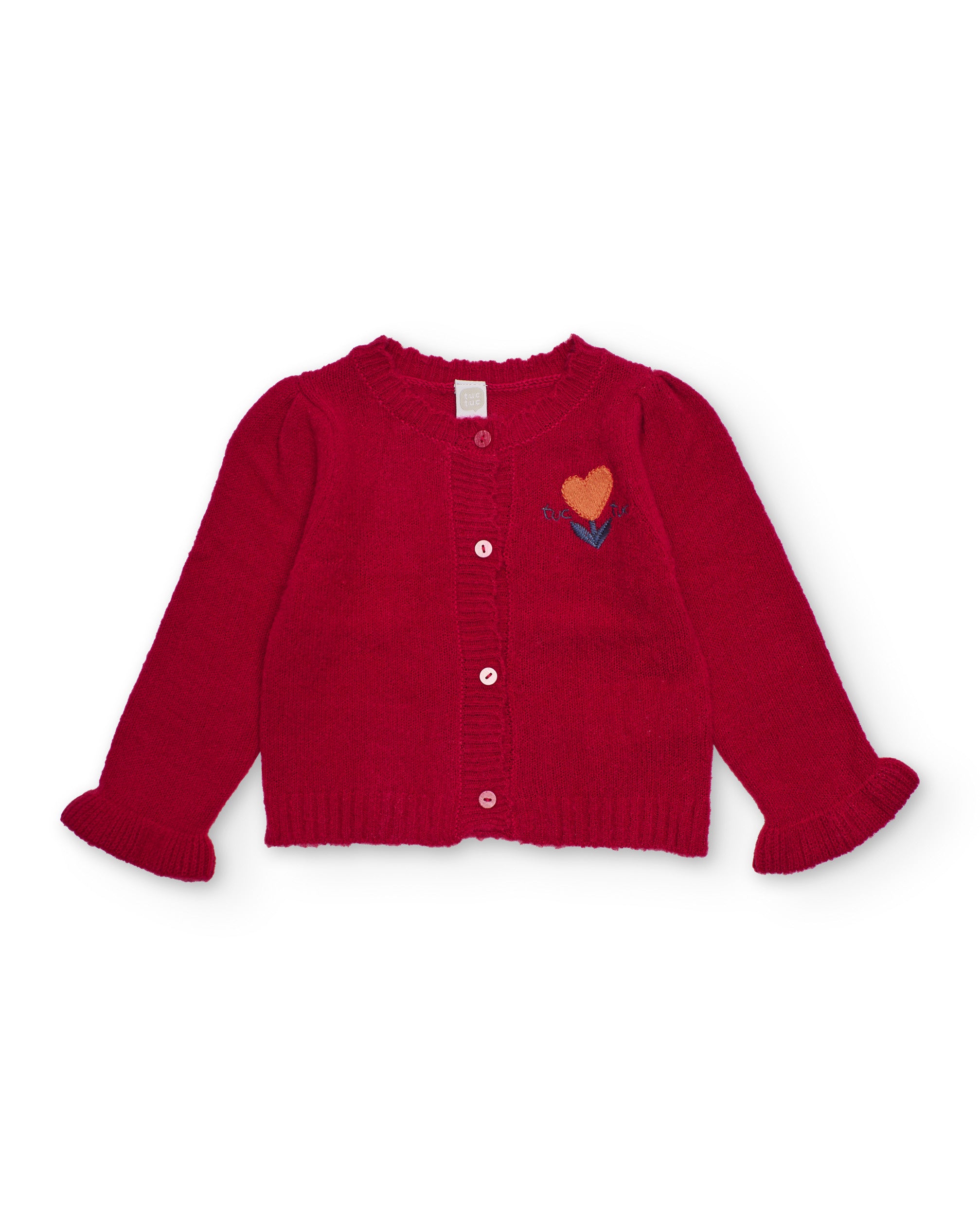 Chaqueta de punto para niña en rojo con detalle bordado