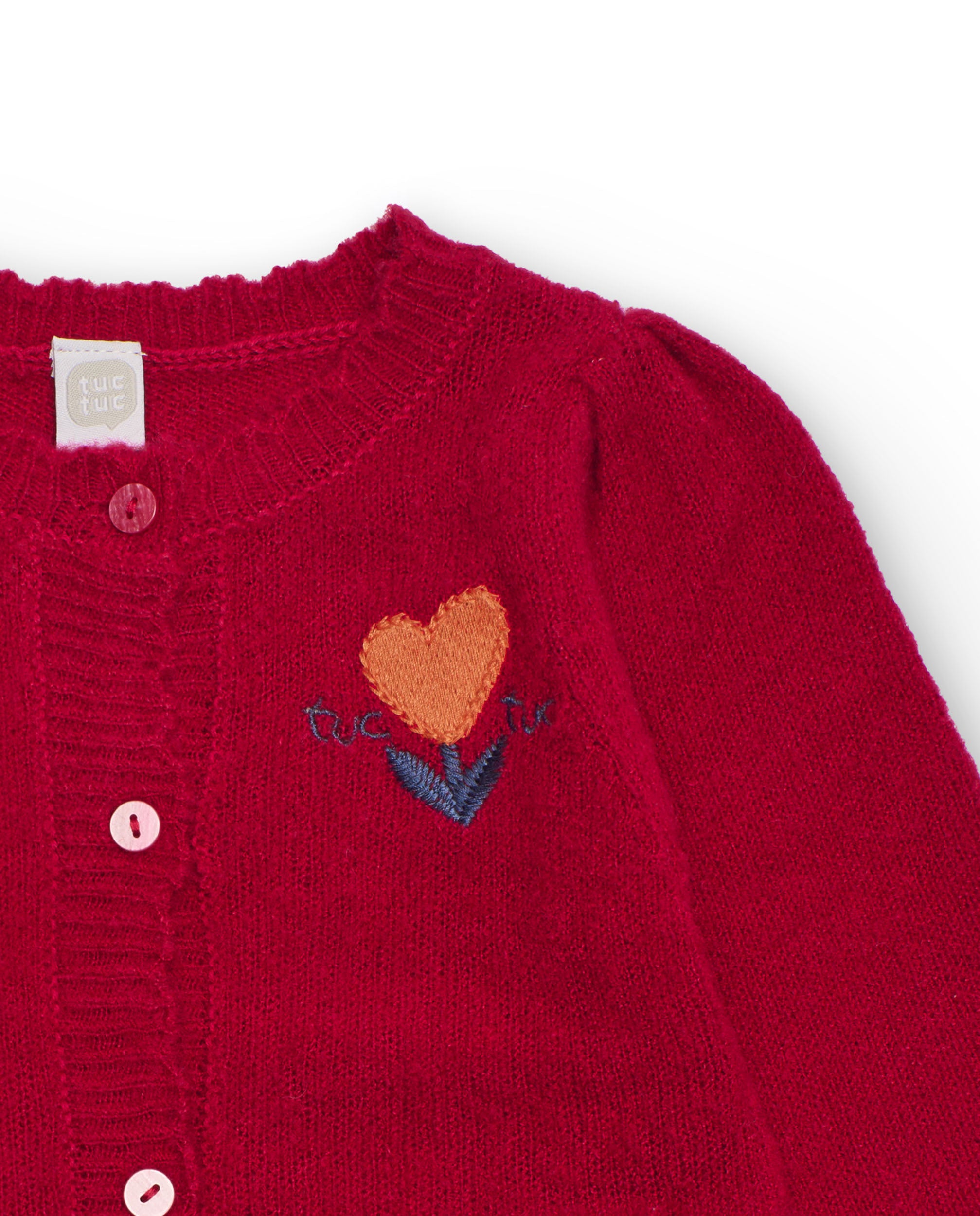 Chaqueta de punto para niña en rojo con detalle bordado