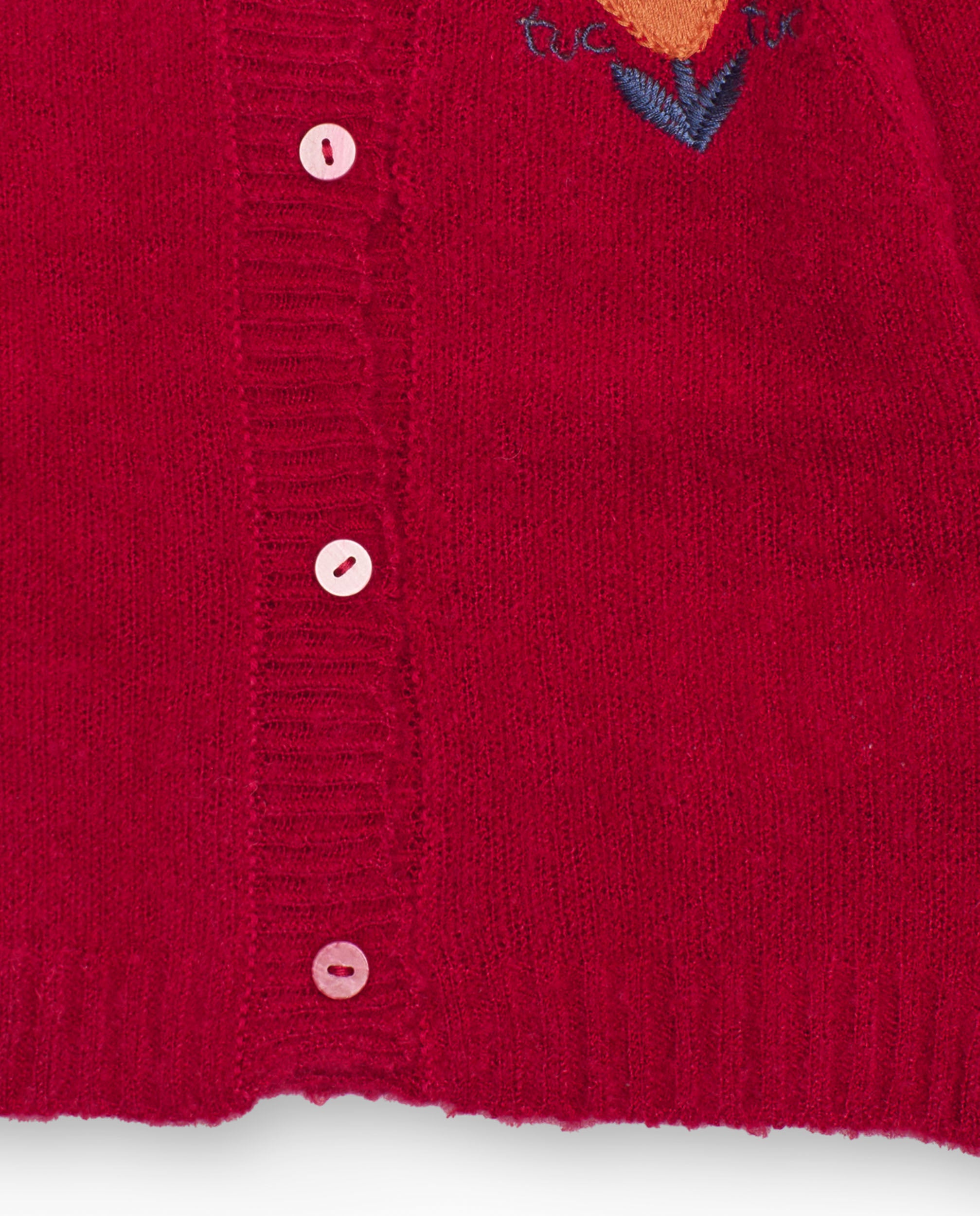 Chaqueta de punto para niña en rojo con detalle bordado