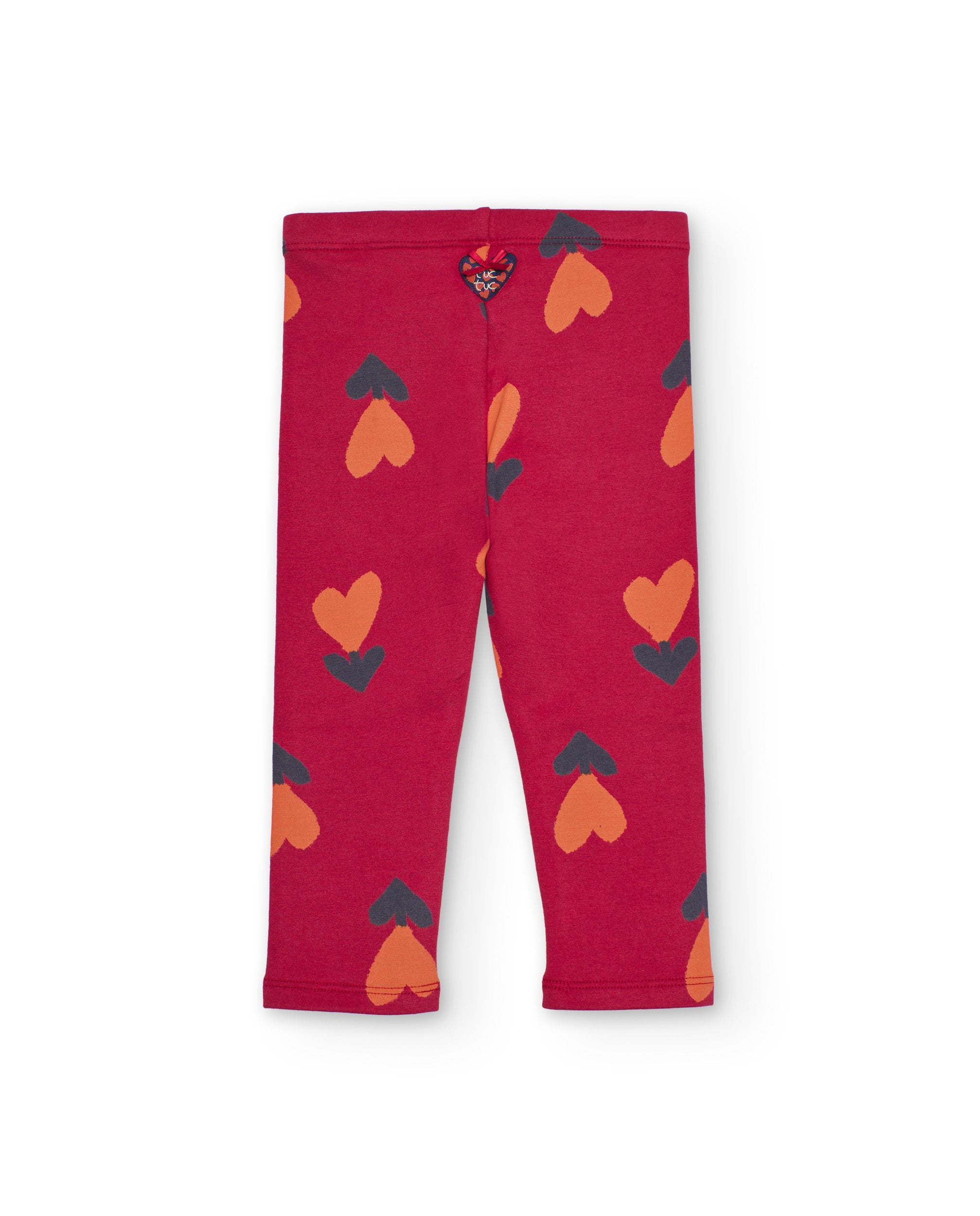 Leggings para niña en rojo cereza con estampado de corazones