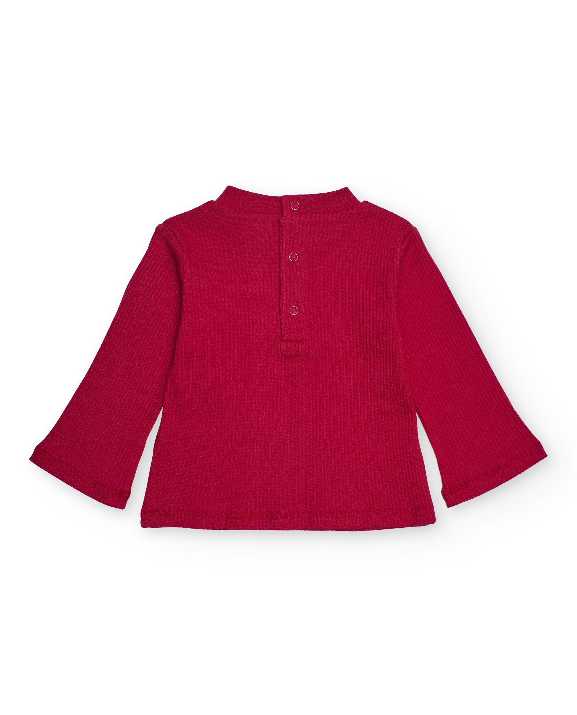 Camiseta de manga larga para niña en rojo cereza con bordado de