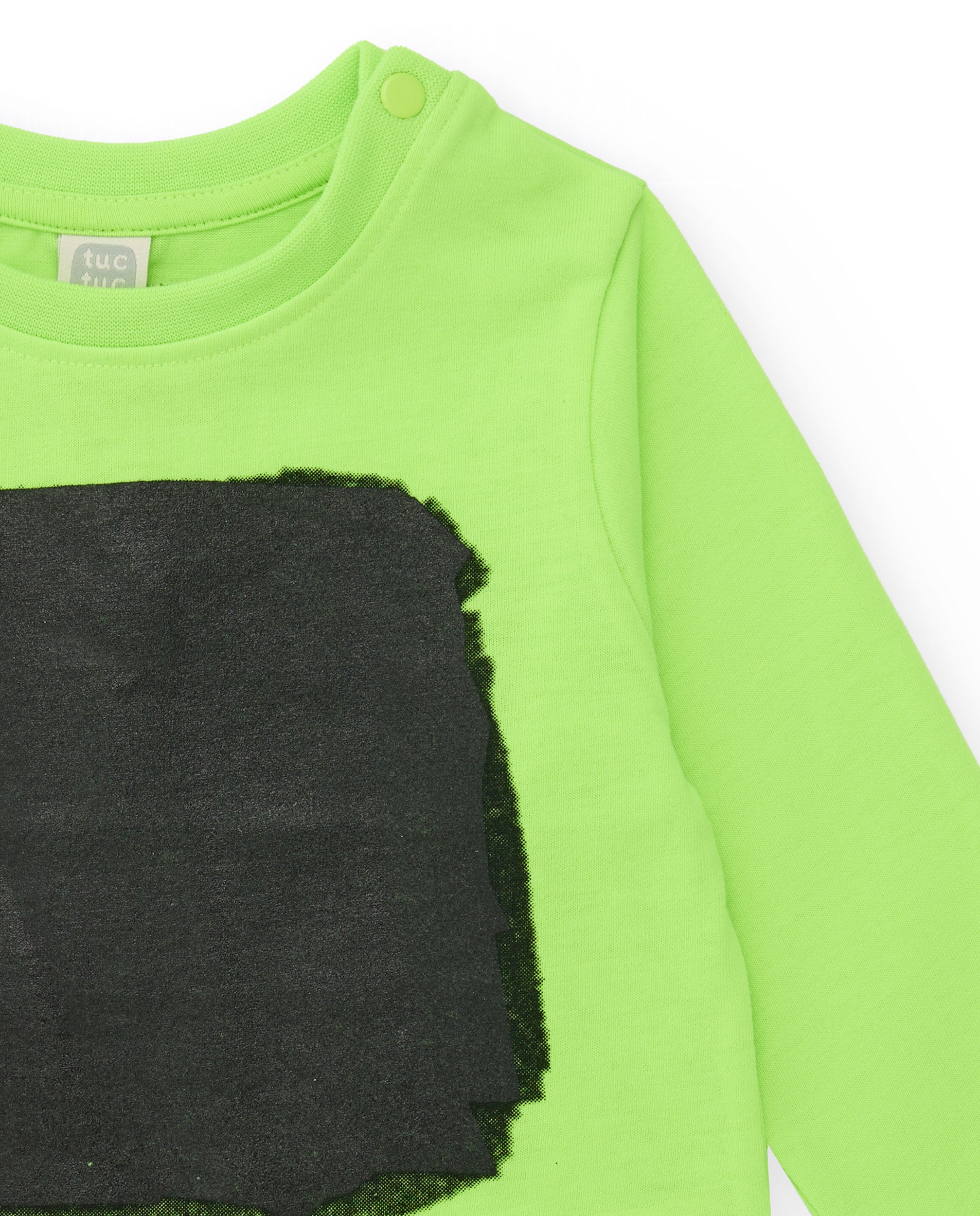 Camiseta de manga larga para niño en verde lima con estampado