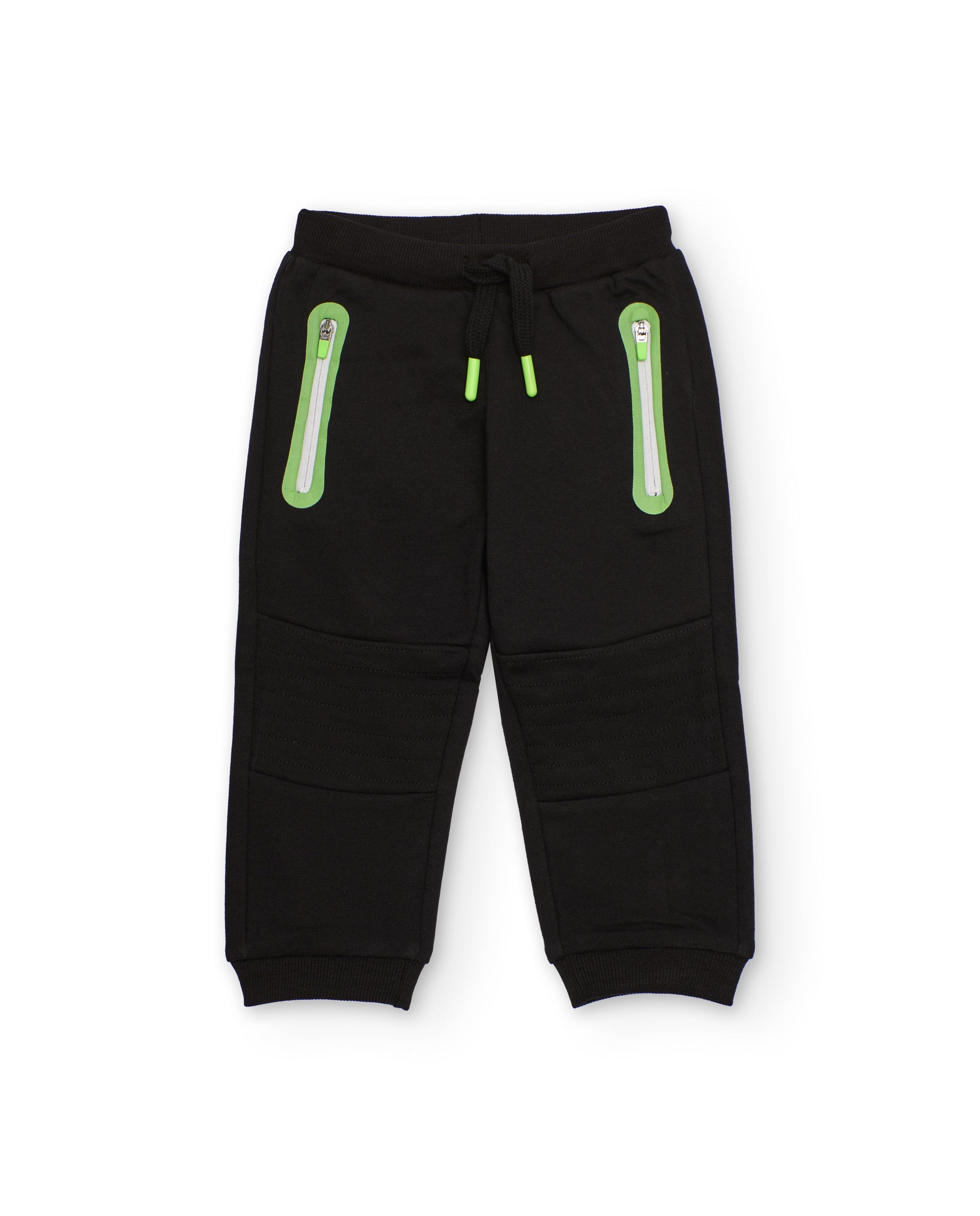 Pantalón jogger para niño en negro con cremalleras flúor