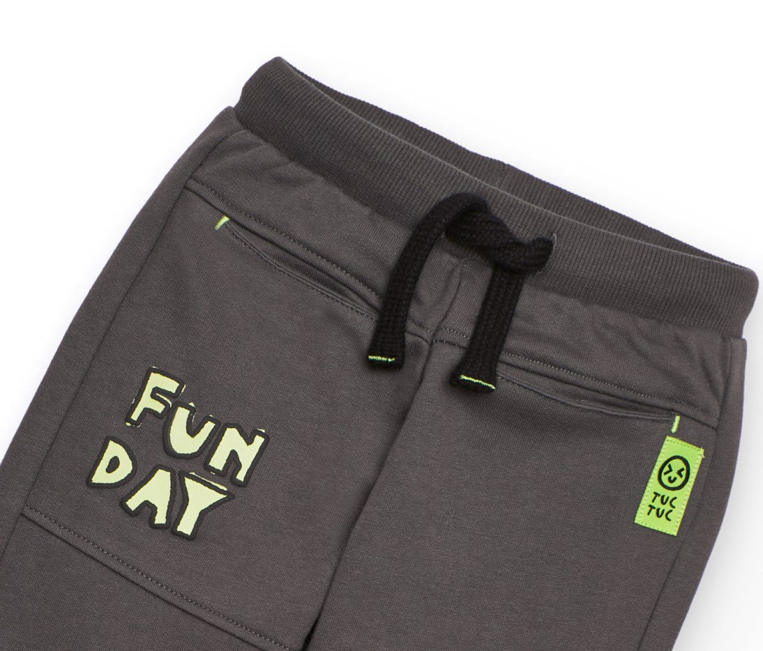 Pantalón jogger para niño en gris con estampado "Fun Day"