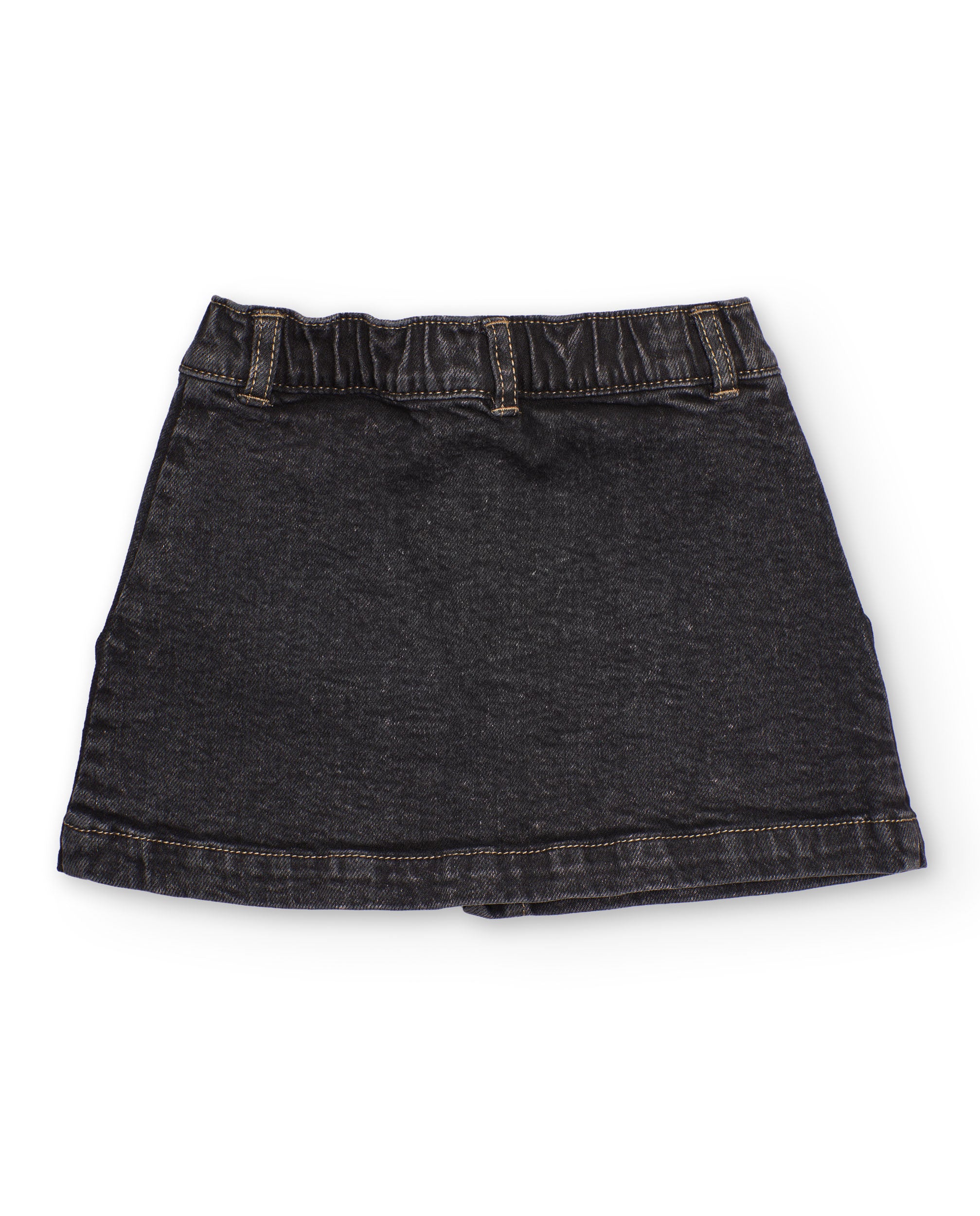 Falda niña en denim negro con bolsillos de parche y botones