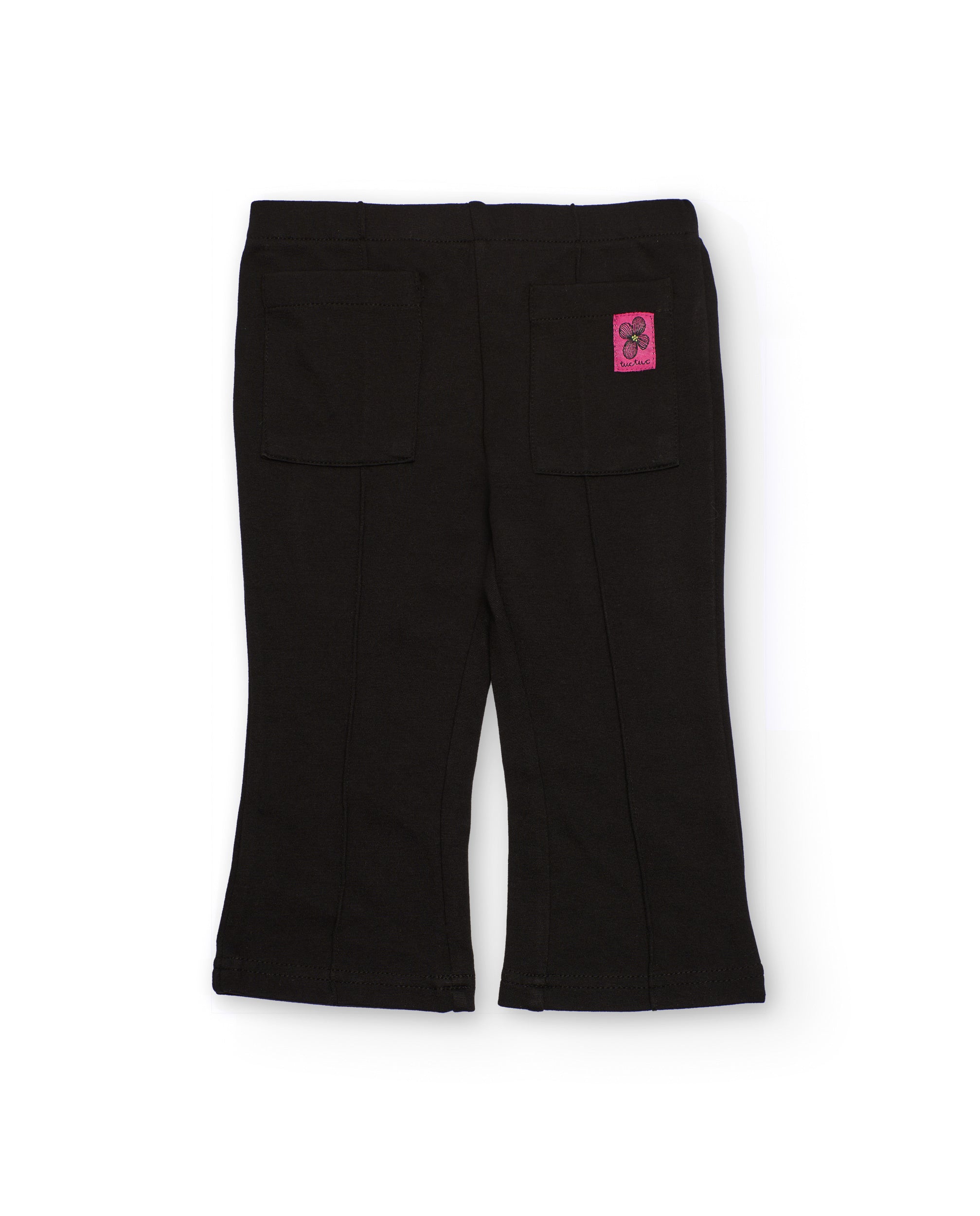 Pantalón niña en negro acampanado con bolsillos traseros