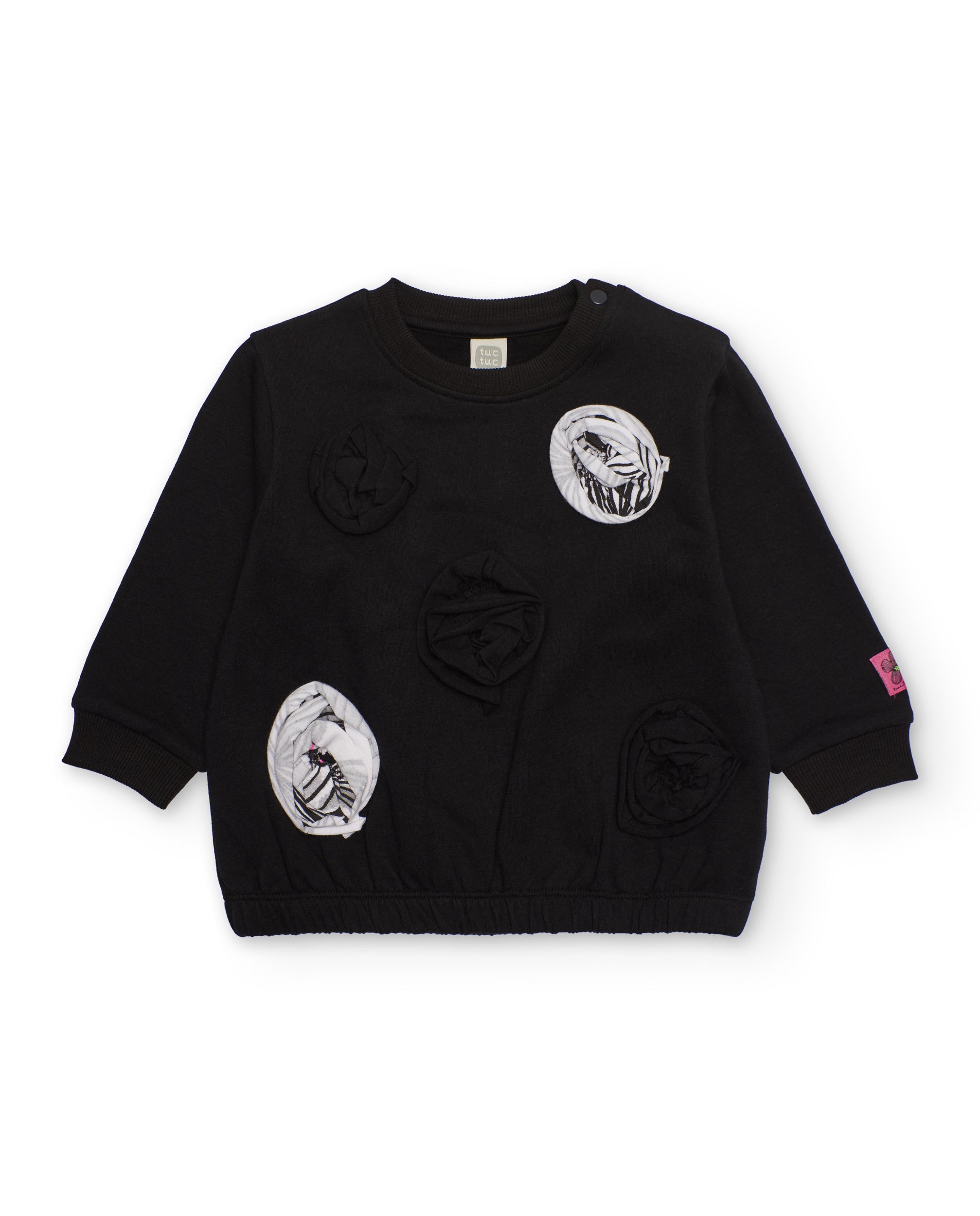 Sudadera niña en negro con apliques circulares en relieve
