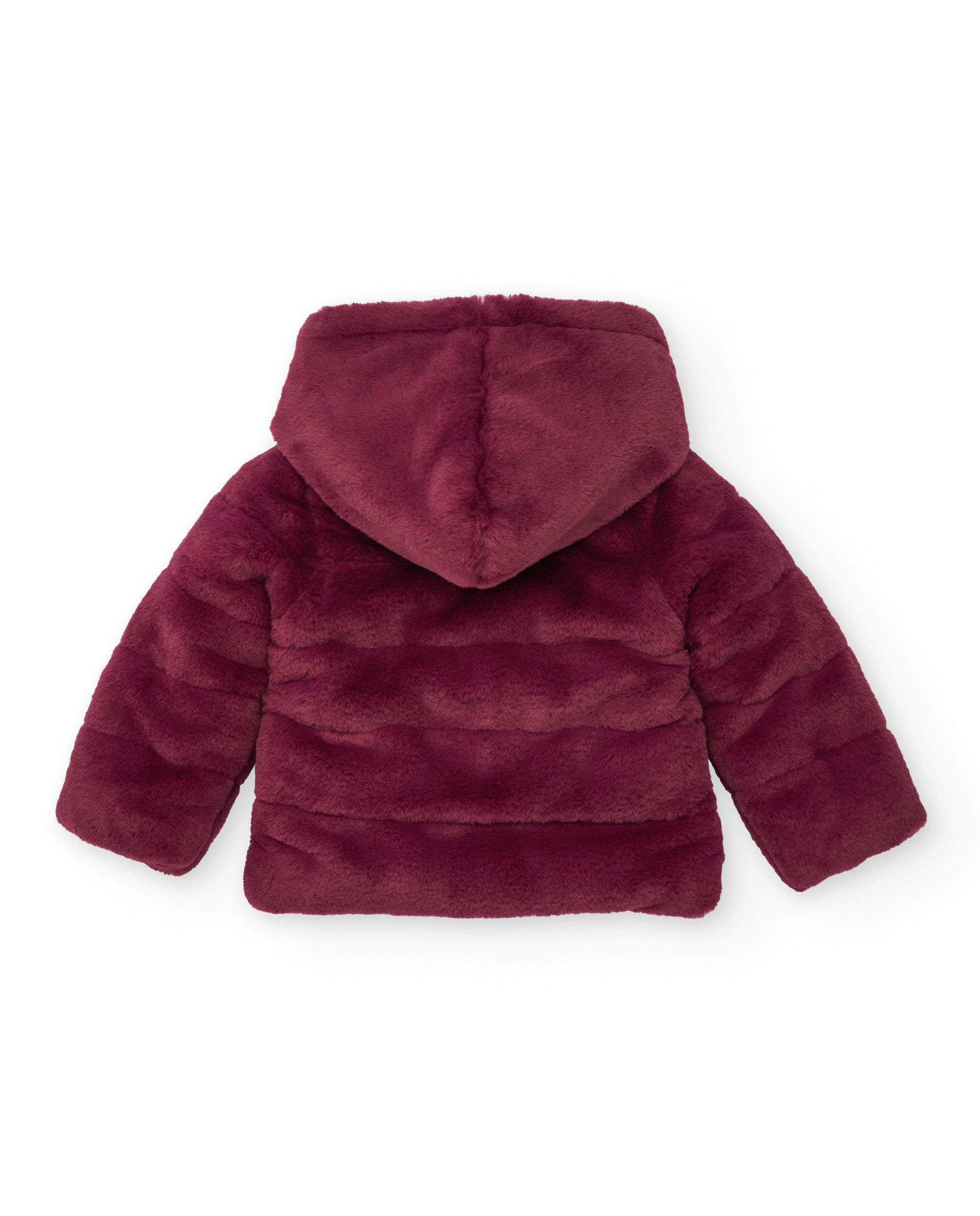 Chaqueta de pelo para niña en color burdeos con capucha y forro