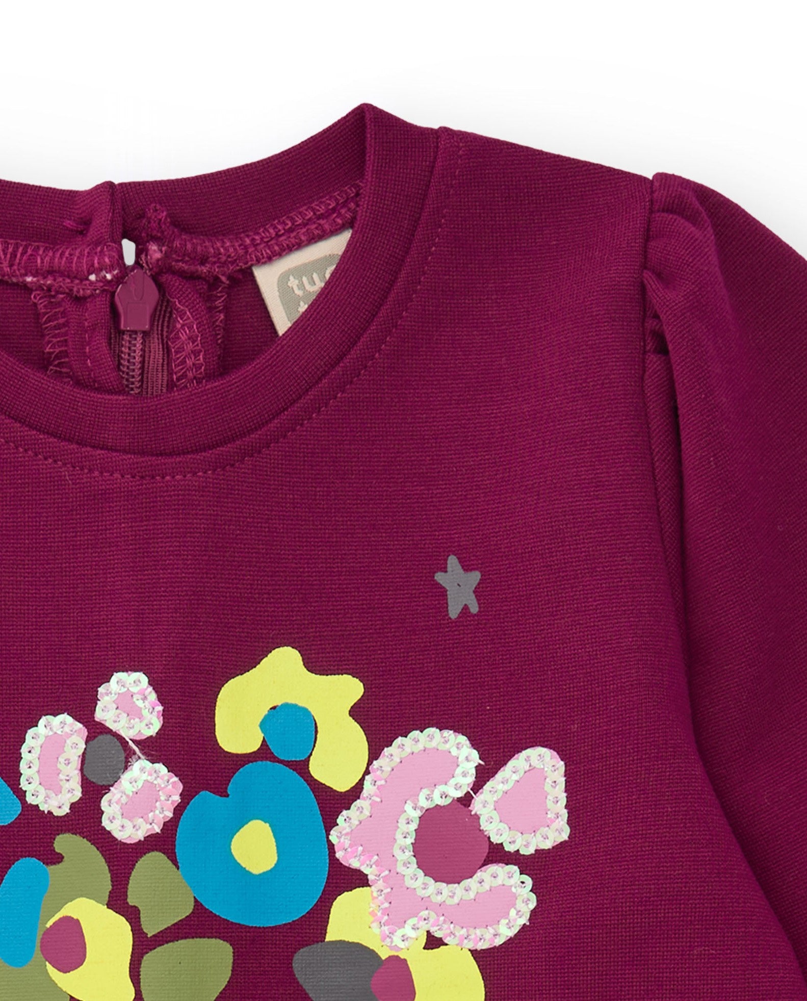 Vestido de felpa para niña en color burdeos con estampado de