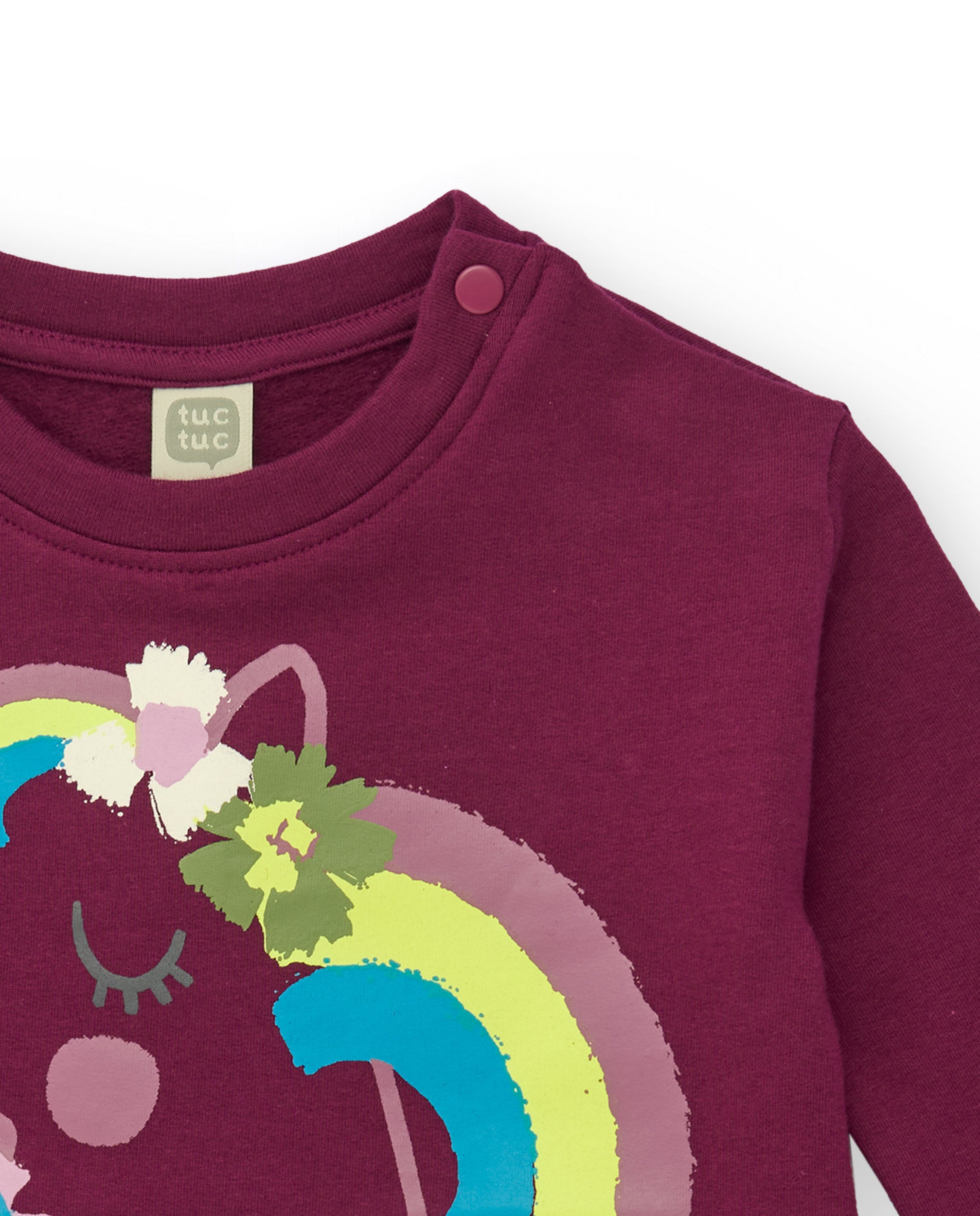 Vestido sudadera para niña en burdeos con unicornio y falda