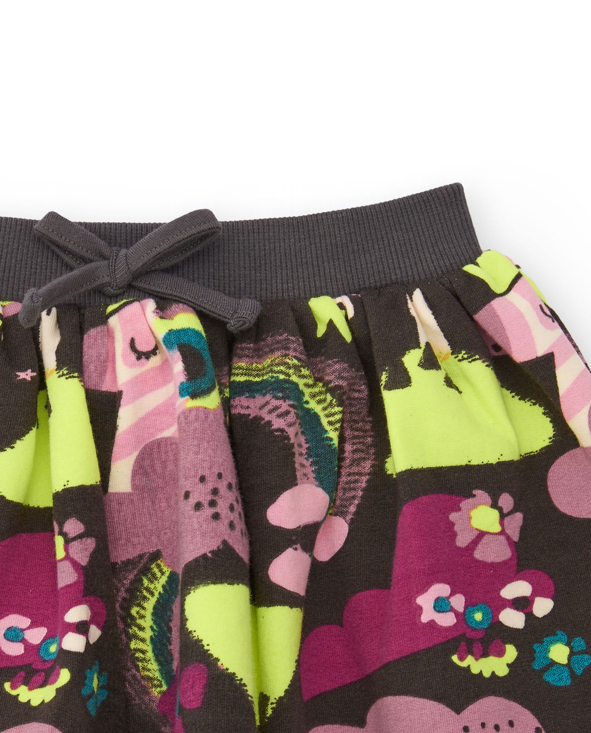 Falda para niña en marrón con estampado de arcoíris y árboles