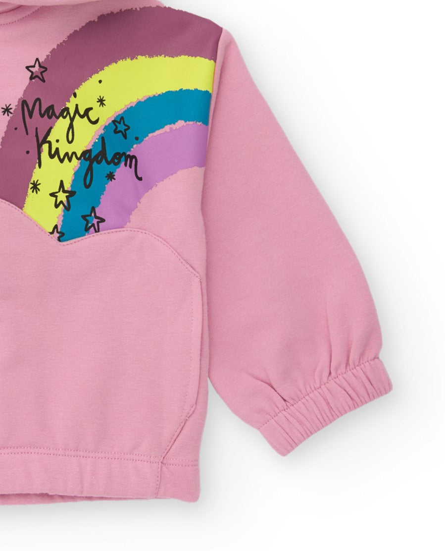 Sudadera con capucha para niña en rosa con arcoíris y