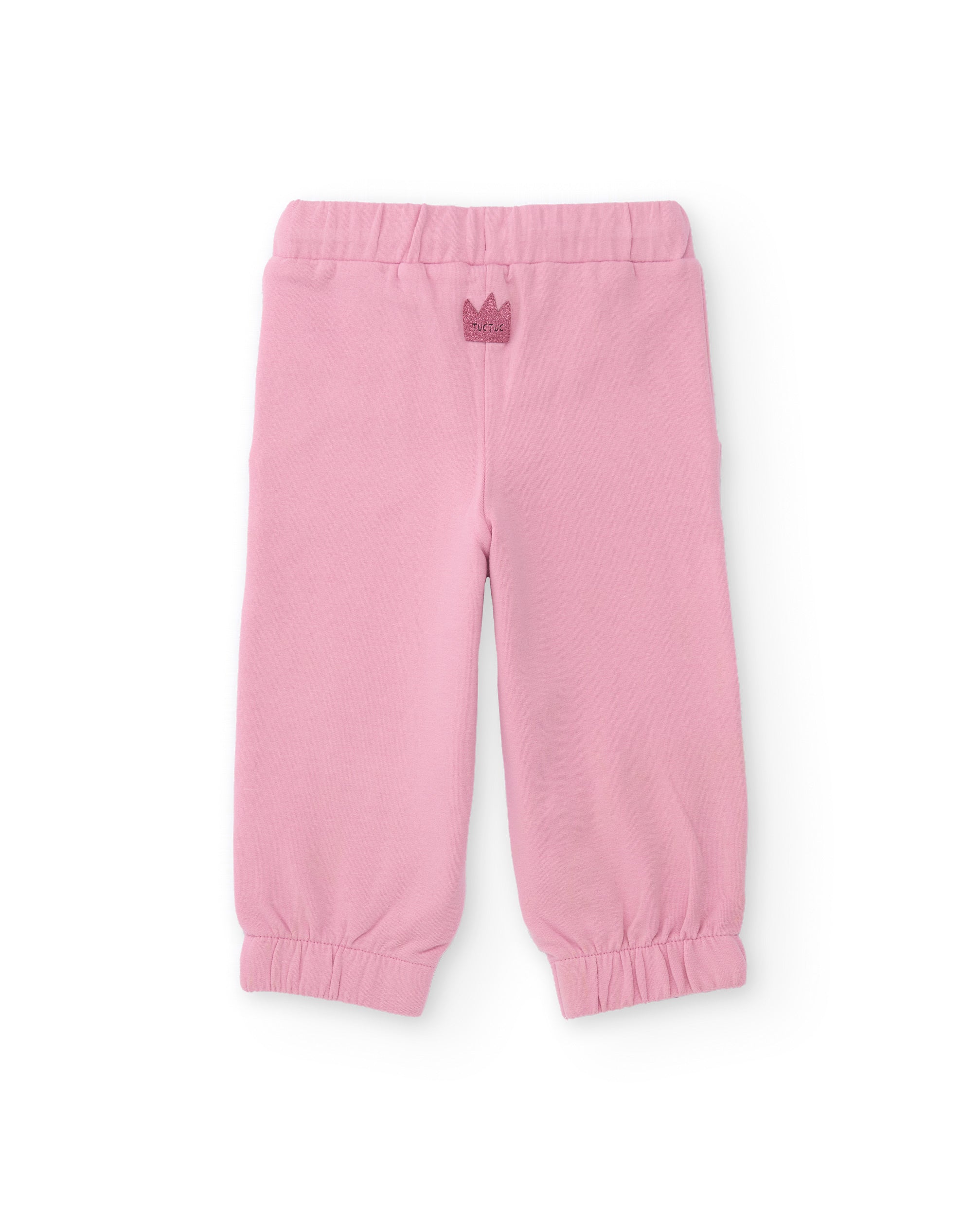 Pantalón de felpa para niña en rosa con estampado de arcoíris