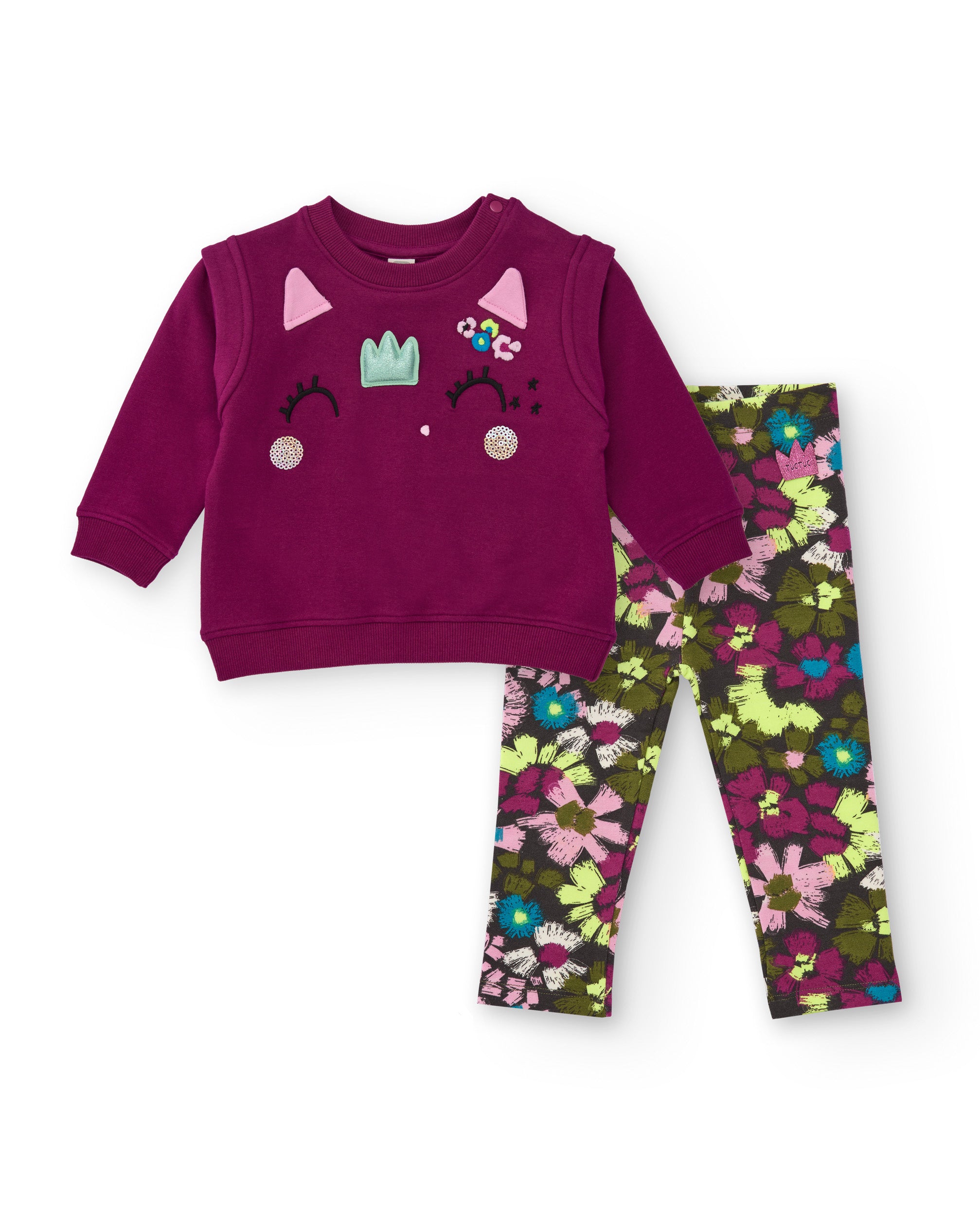 Conjunto de sudadera y leggings para niña en burdeos con