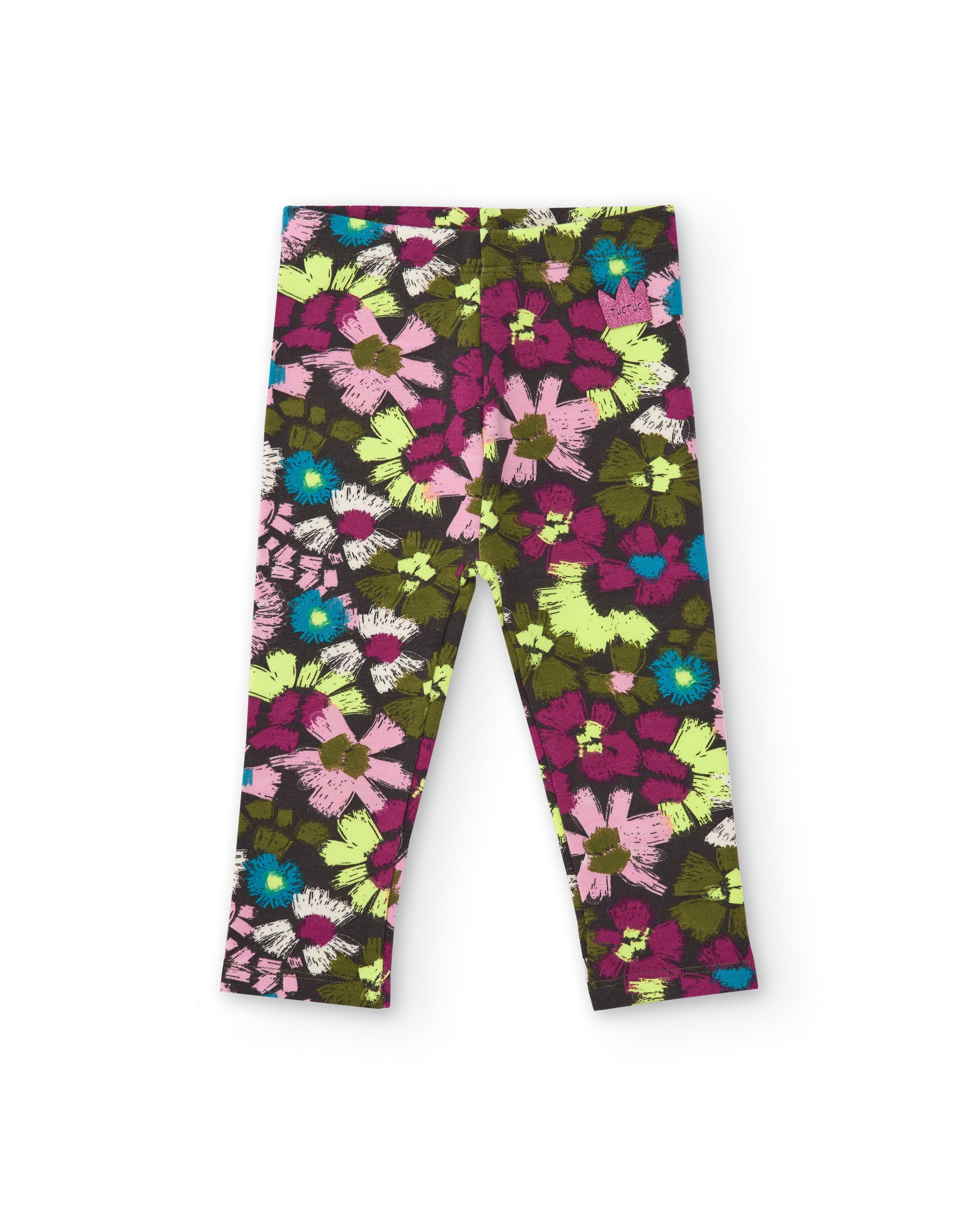 Leggings para niña en marrón con estampado floral multicolor