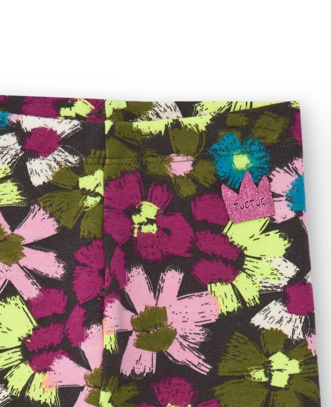 Leggings para niña en marrón con estampado floral multicolor