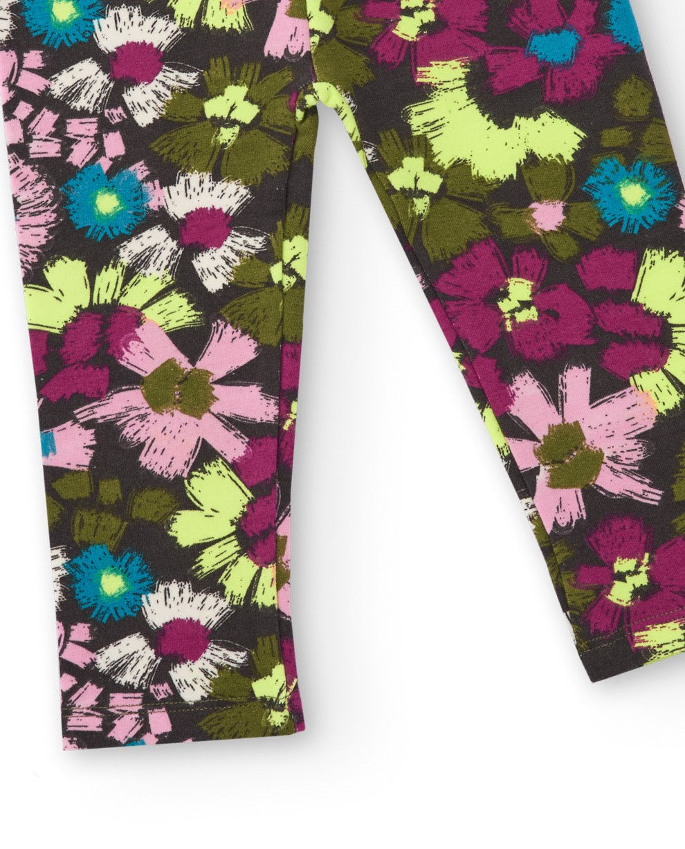 Leggings para niña en marrón con estampado floral multicolor