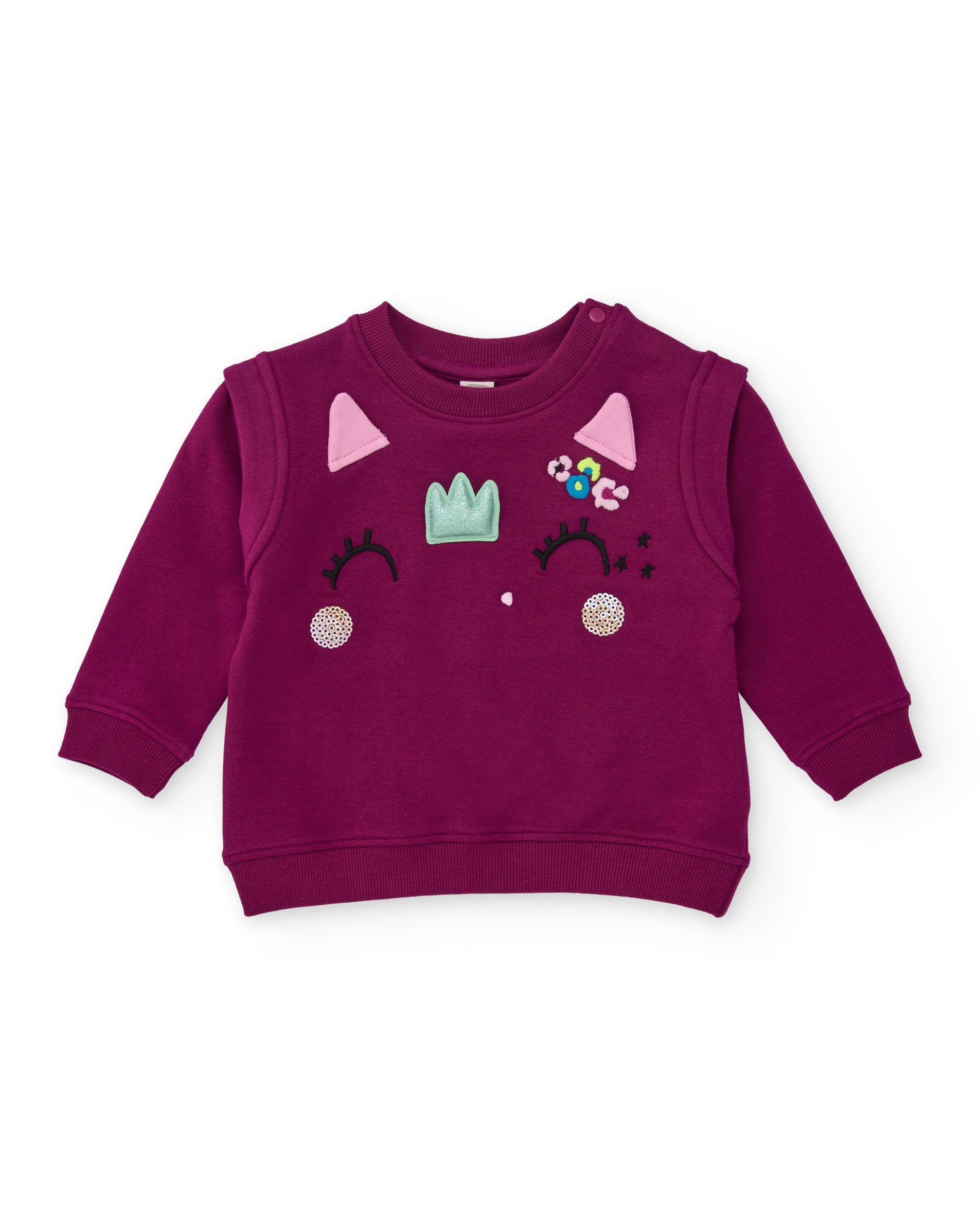 Sudadera de felpa para niña en burdeos con carita de animal y