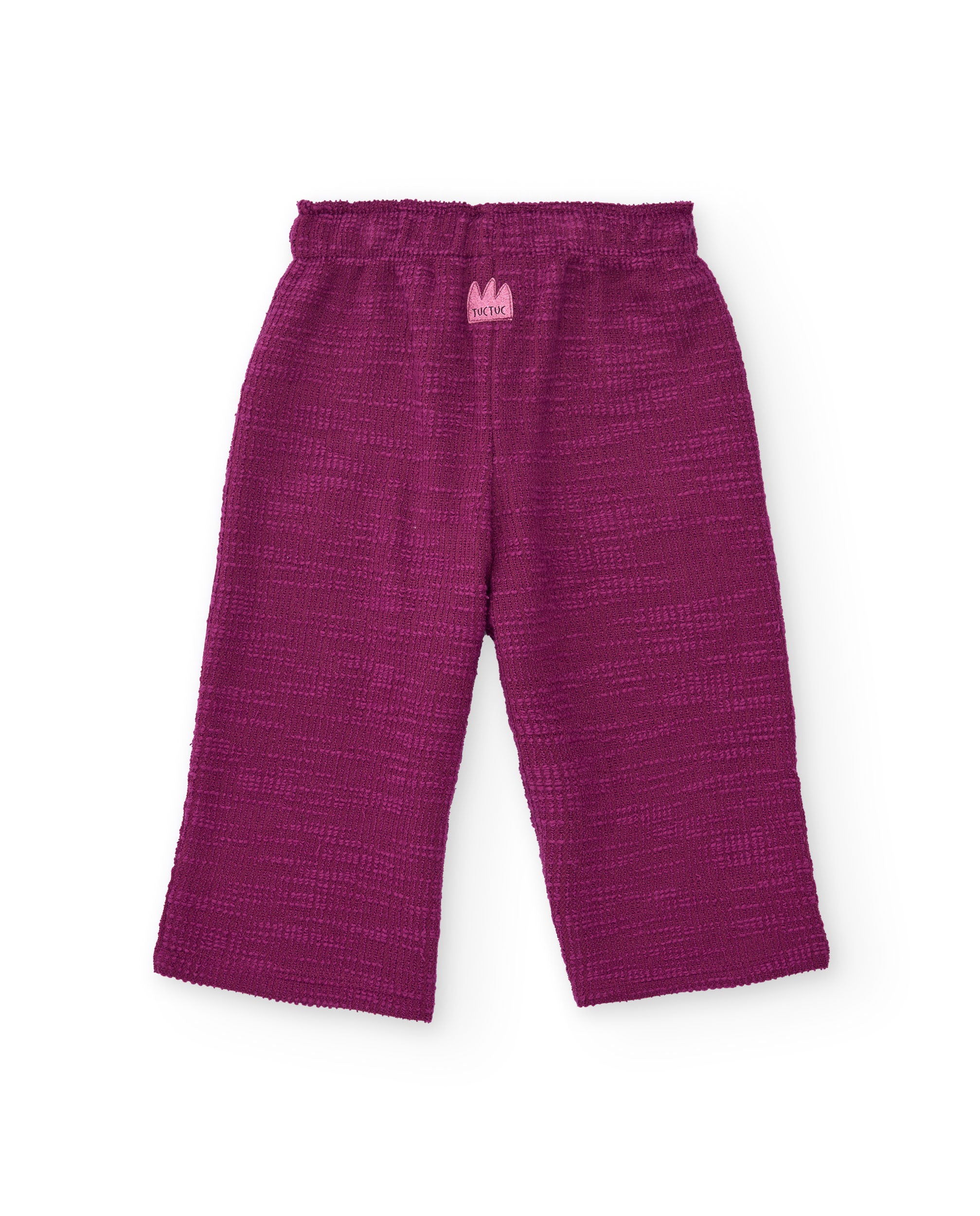 Pantalón ancho de felpa para niña en burdeos con bordado de