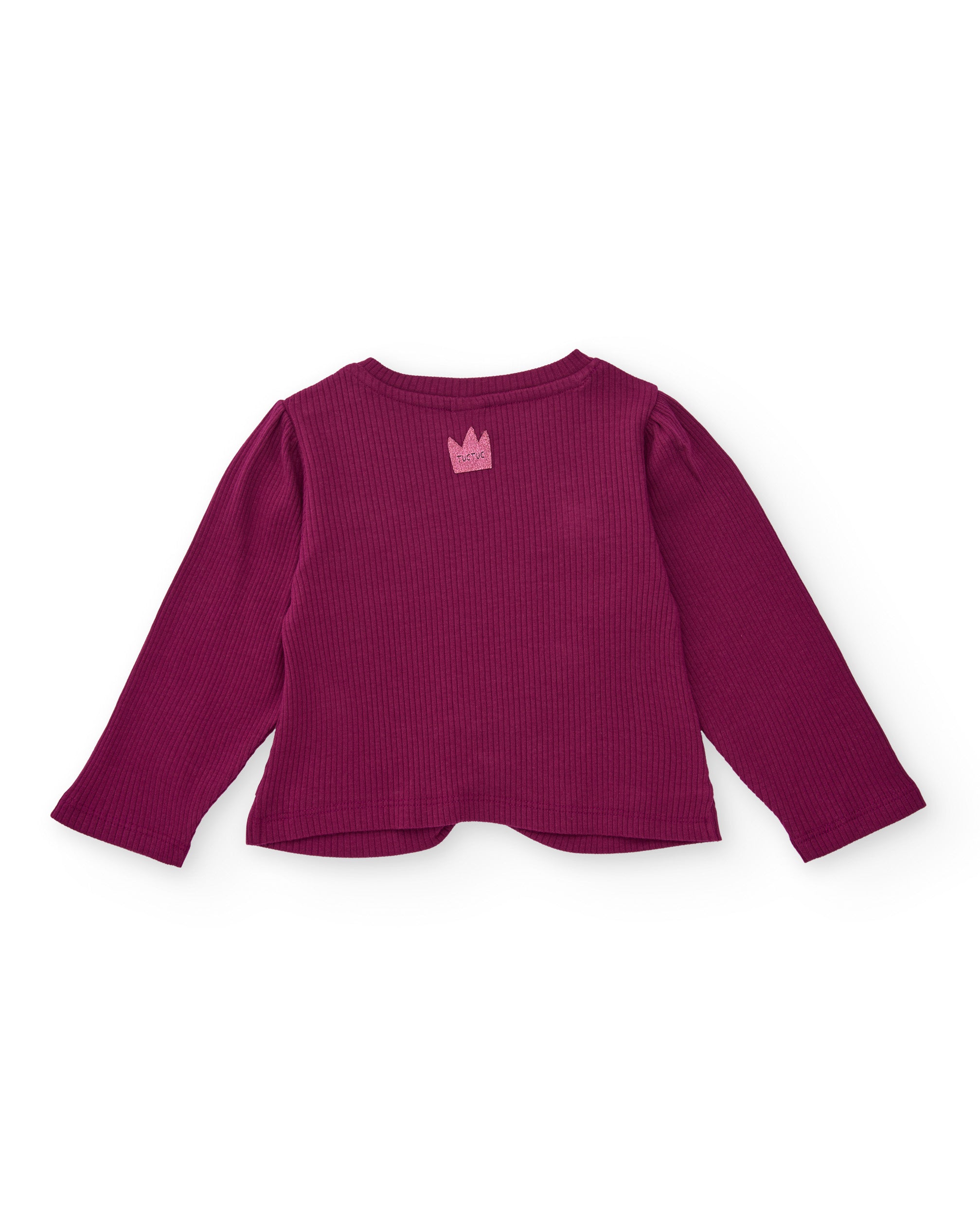 Camiseta de manga larga para niña en burdeos con nudo y