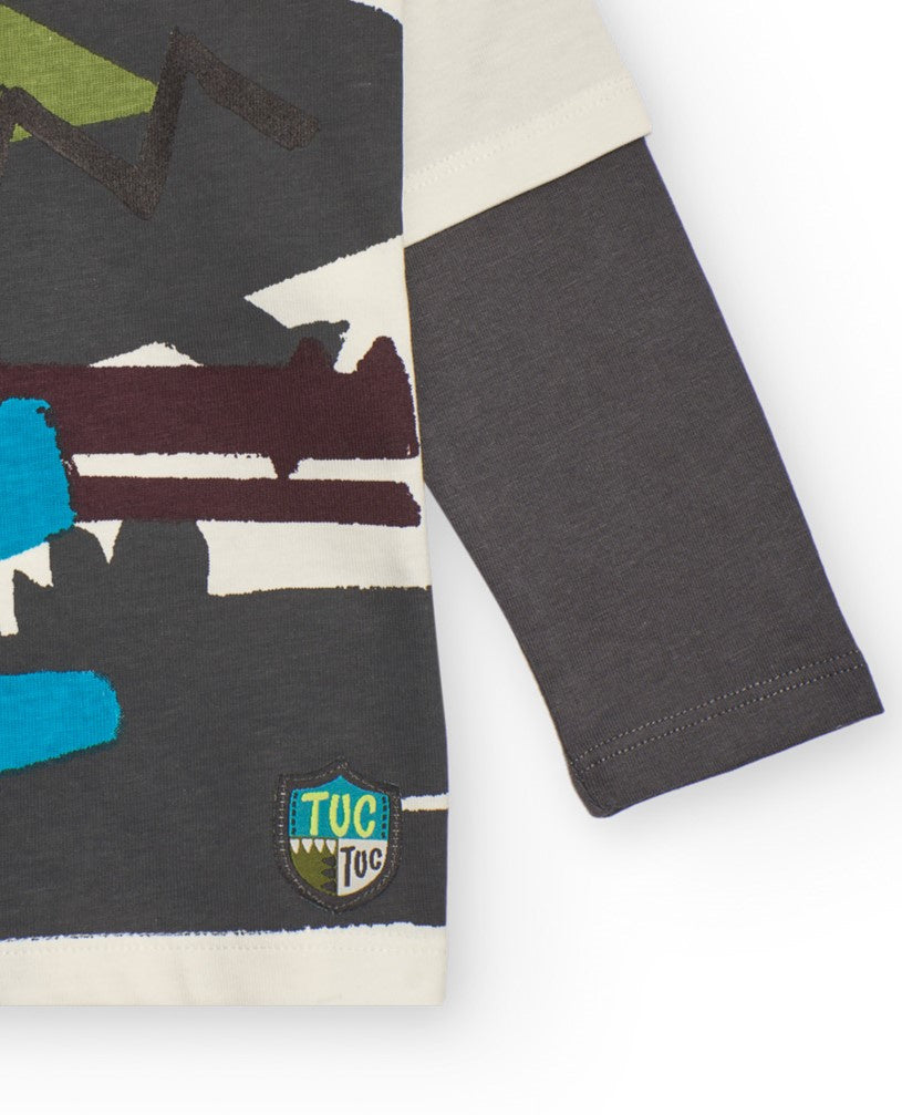 Camiseta de manga larga para niño en crudo con estampado de
