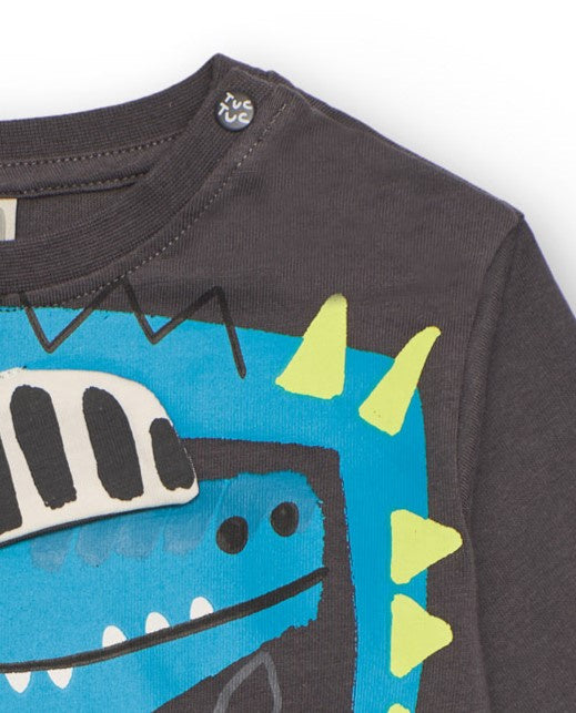 Camiseta de manga larga para niño en gris con estampado de