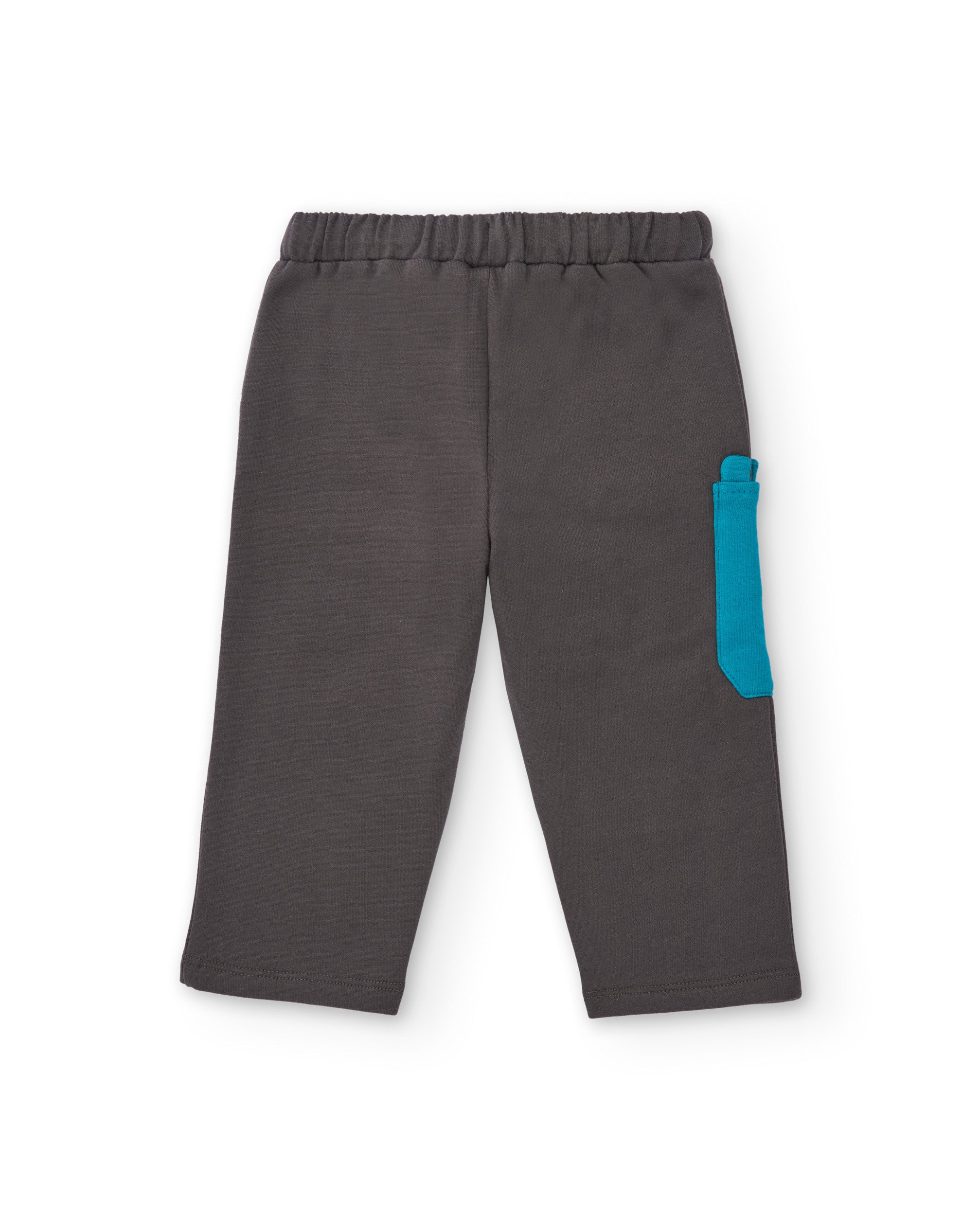 Pantalón largo de felpa para niño en gris con bolsillo azul