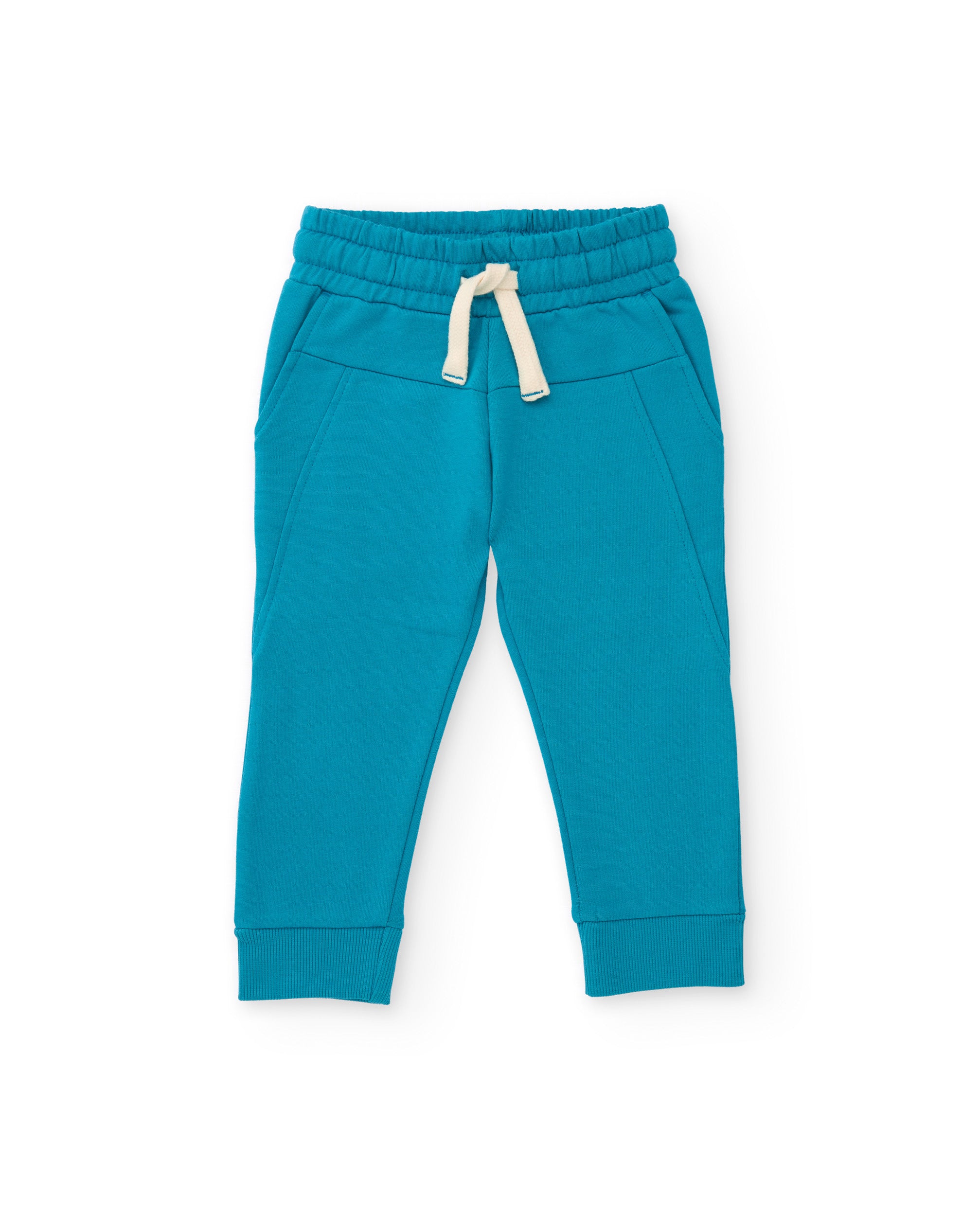 Pantalón de felpa para niño en azul con cintura elástica