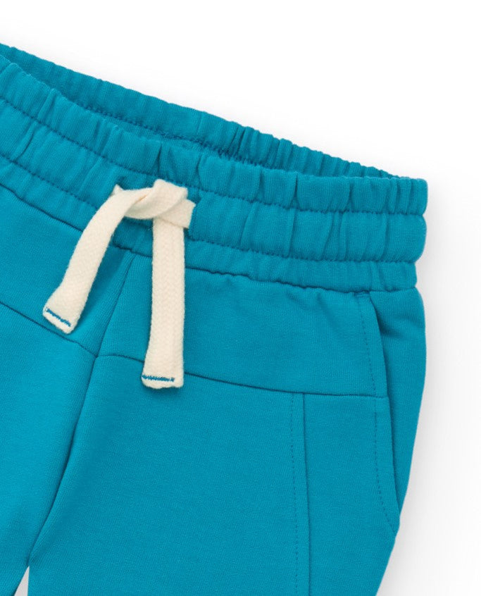 Pantalón de felpa para niño en azul con cintura elástica