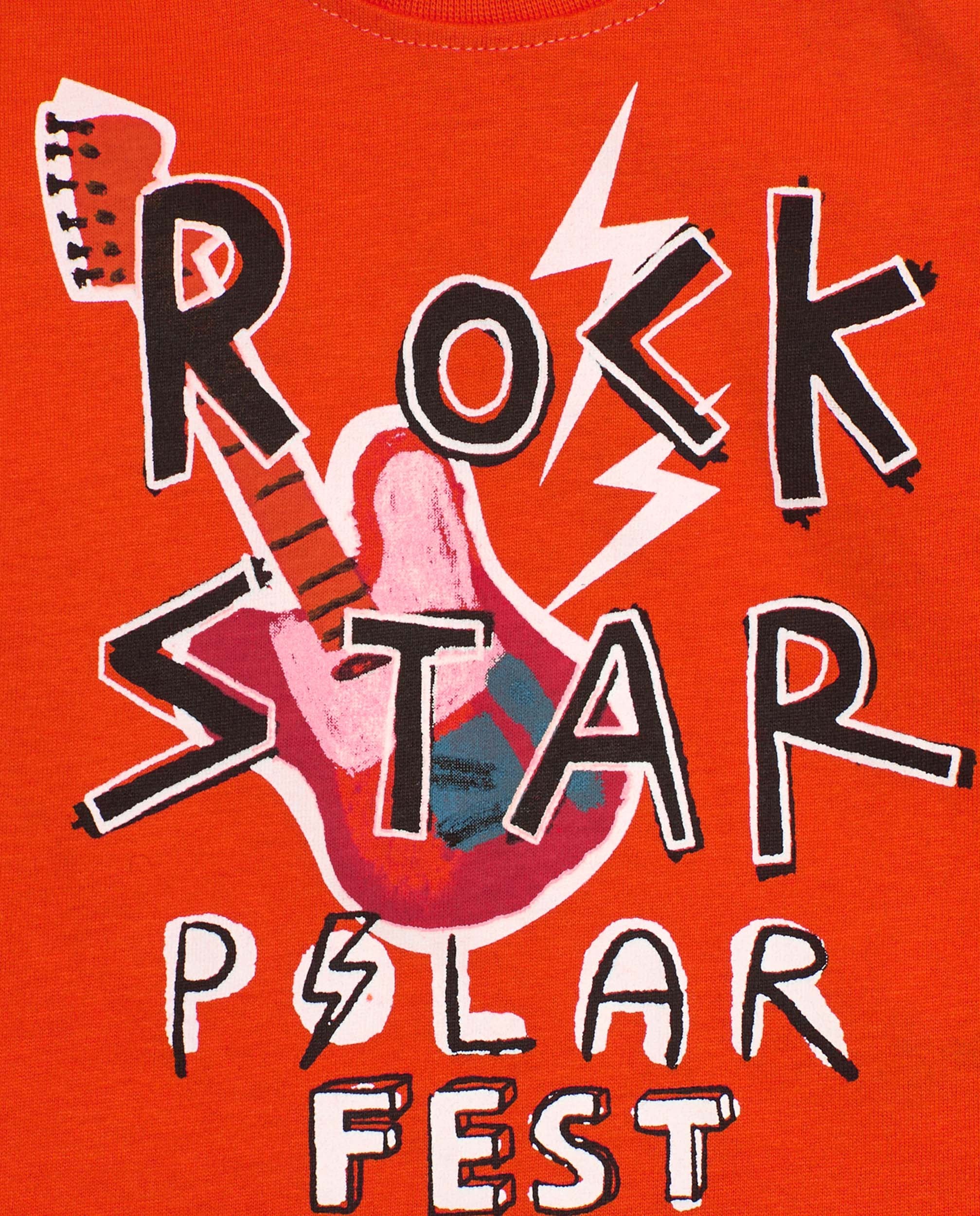 Camiseta para niño de manga larga en rojo con estampado rockero