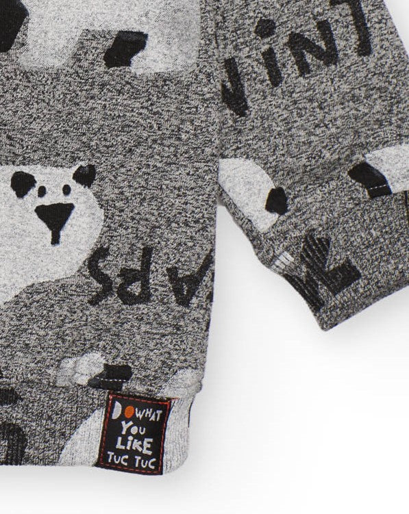 Sudadera de felpa para niño en gris con estampado de osos